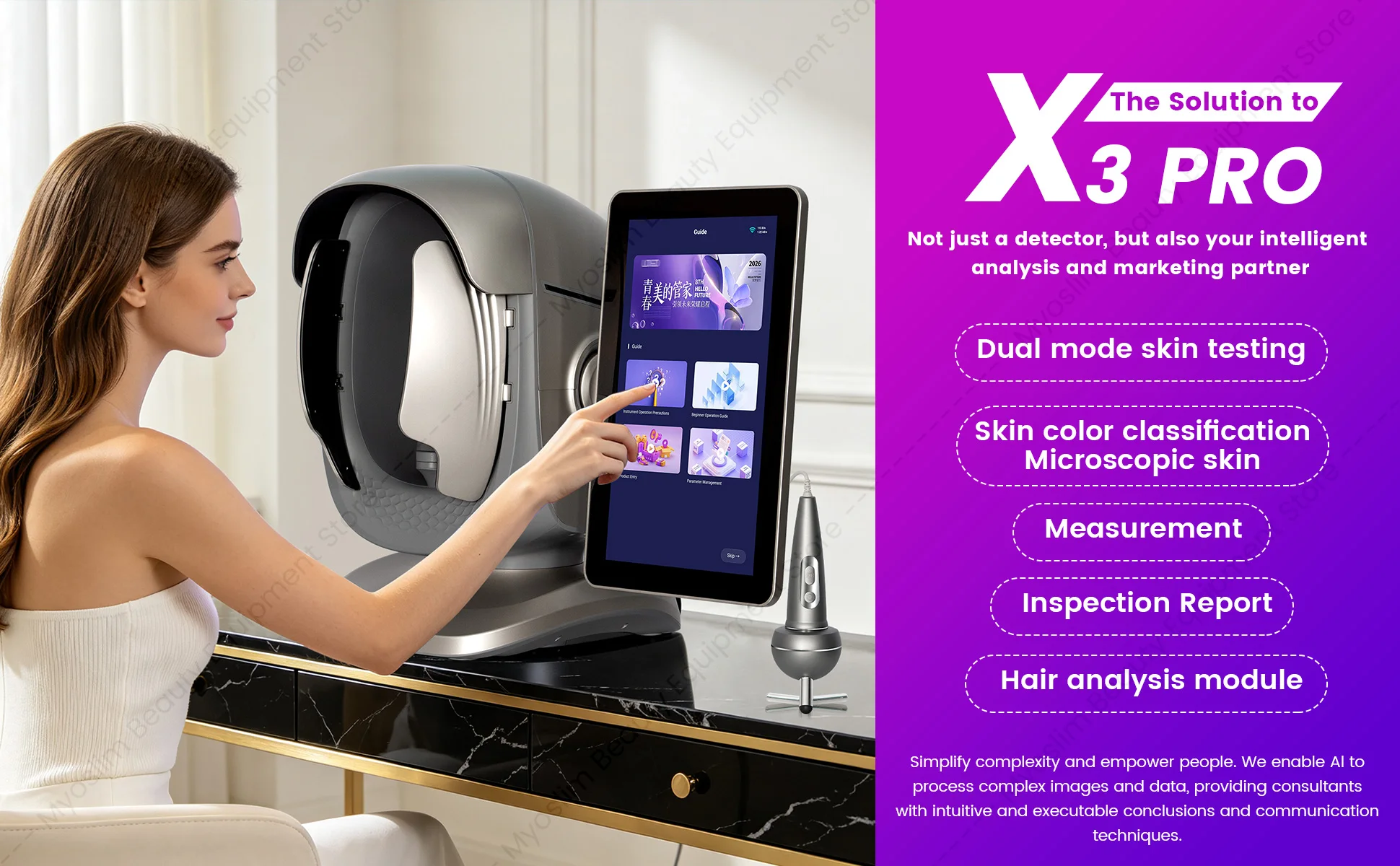 X3 Prro Skin Analyzer Machine 15.6 Inch 3D Facial AI Skin Care Scanner Hair Analysis 8 Light Spectrum for Business Beauty Care