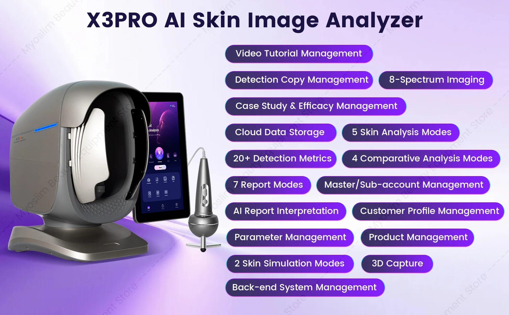 X3 Prro Skin Analyzer Machine 15.6 Inch 3D Facial AI Skin Care Scanner Hair Analysis 8 Light Spectrum for Business Beauty Care