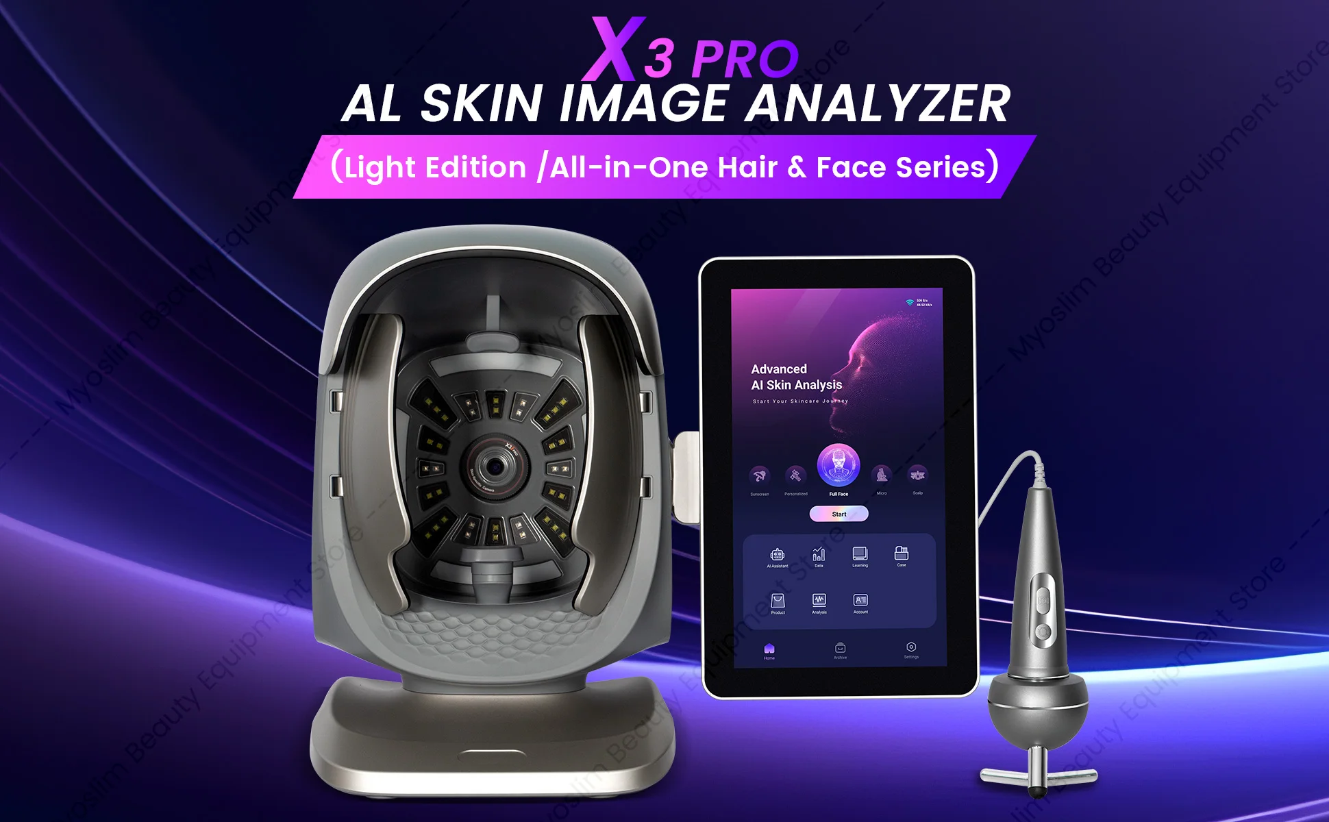 X3 Prro Skin Analyzer Machine 15.6 Inch 3D Facial AI Skin Care Scanner Hair Analysis 8 Light Spectrum for Business Beauty Care