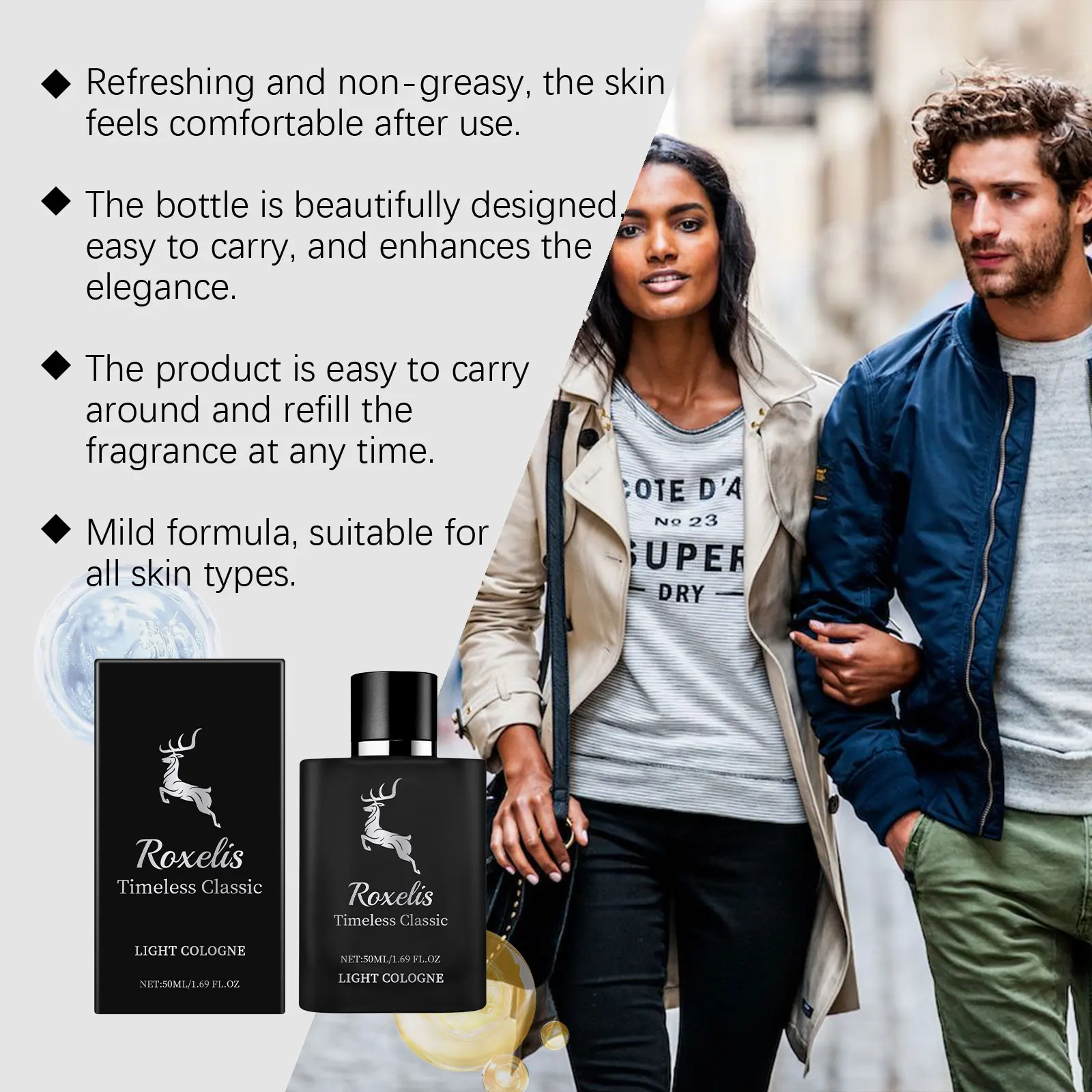 Roxelis 50ml Glamour Men Perfume Spray Bergamot Cologne Light Fragrance Romantic Pheromone Dating Atmosphere Flirting Perfume