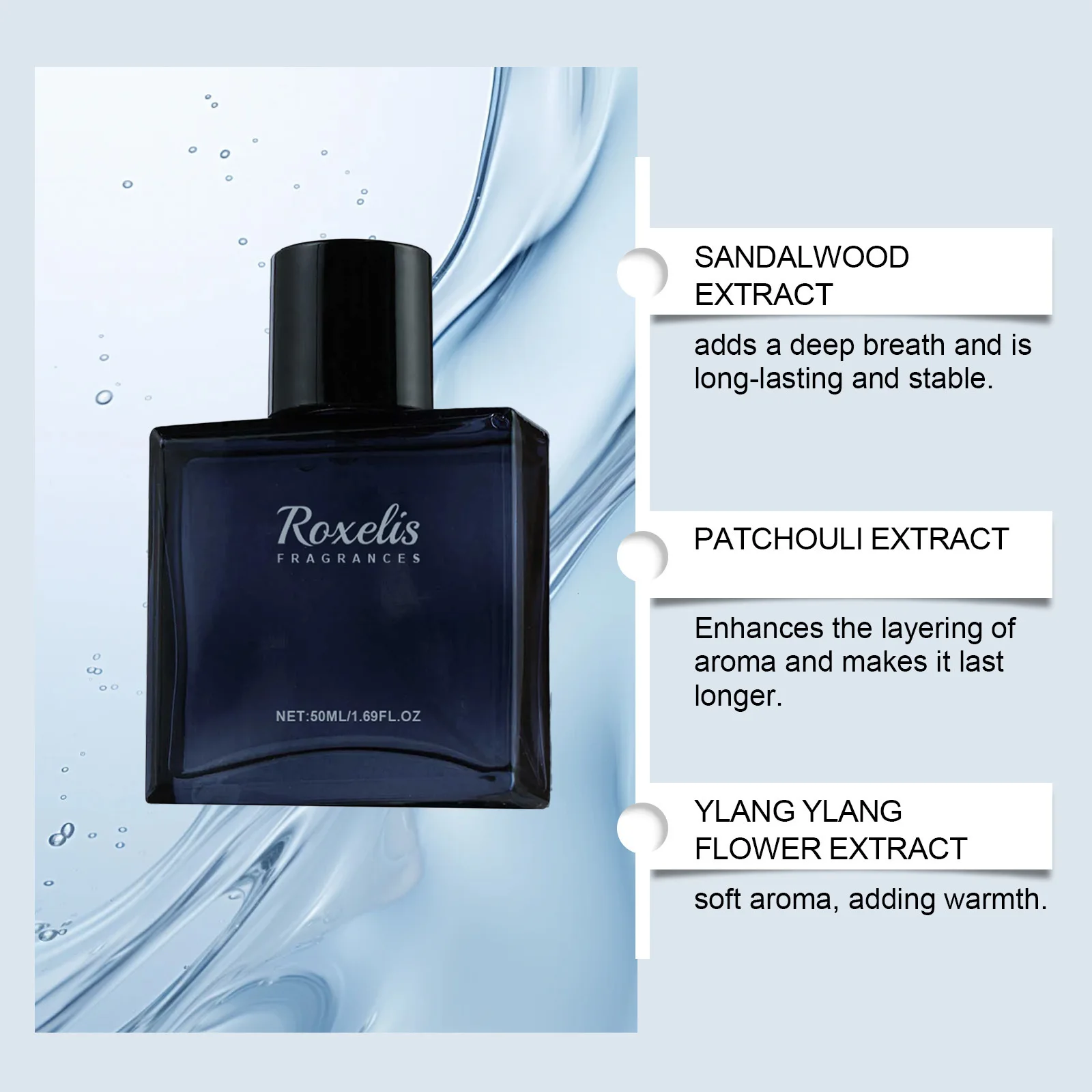 Roxelis 50ml Glamour Men Perfume Spray Bergamot Cologne Light Fragrance Romantic Pheromone Dating Atmosphere Flirting Perfume