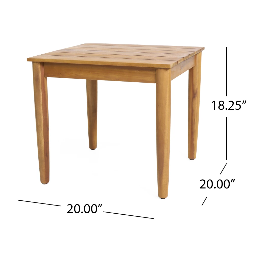 Rustic Acacia Wood Side Table with Slat Top, Weather Resistant Outdoor Accent End Table