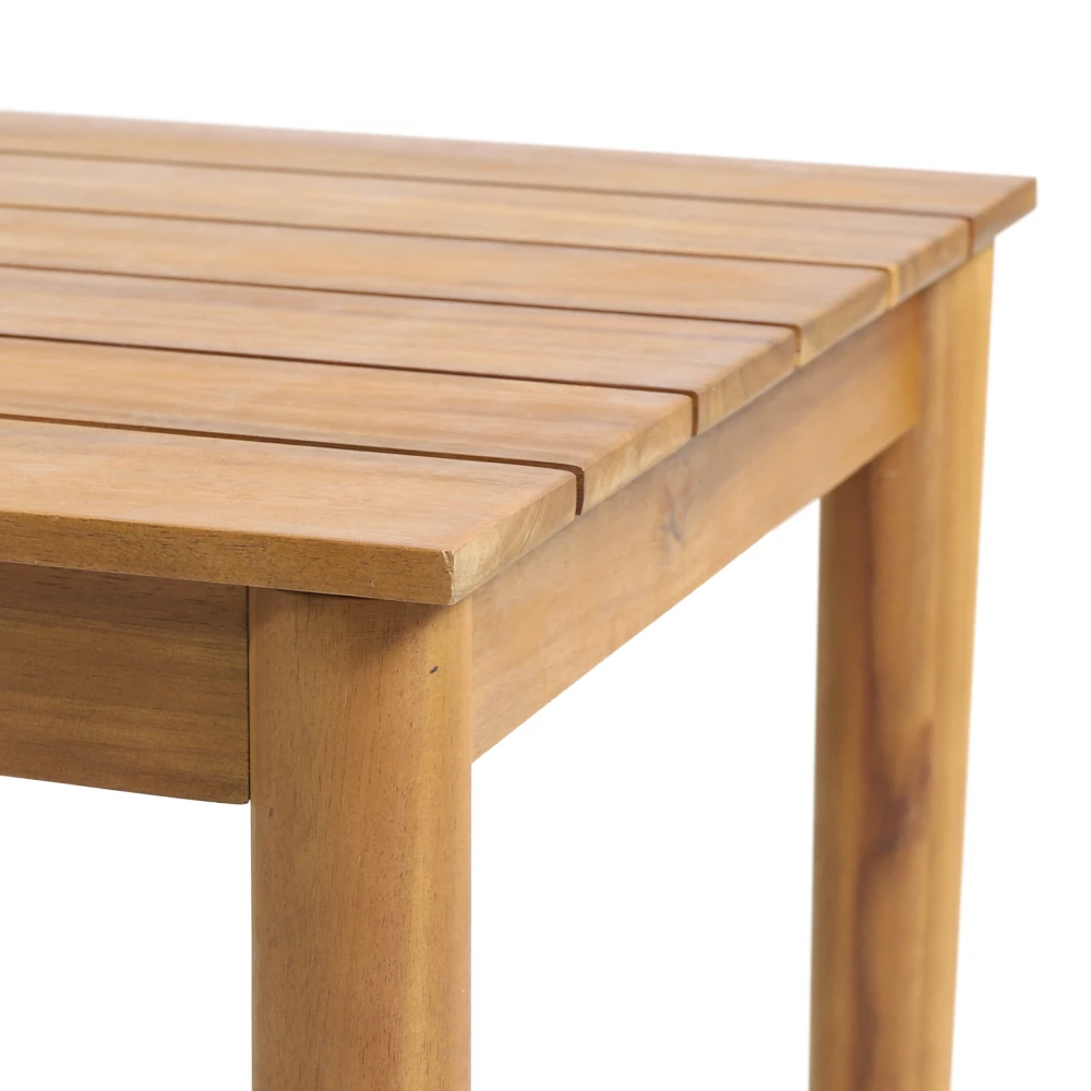 Rustic Acacia Wood Side Table with Slat Top, Weather Resistant Outdoor Accent End Table