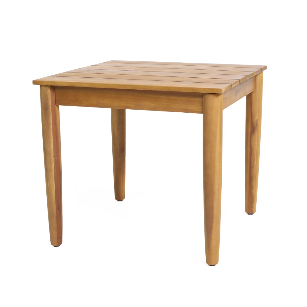 Rustic Acacia Wood Side Table with Slat Top, Weather Resistant Outdoor Accent End Table