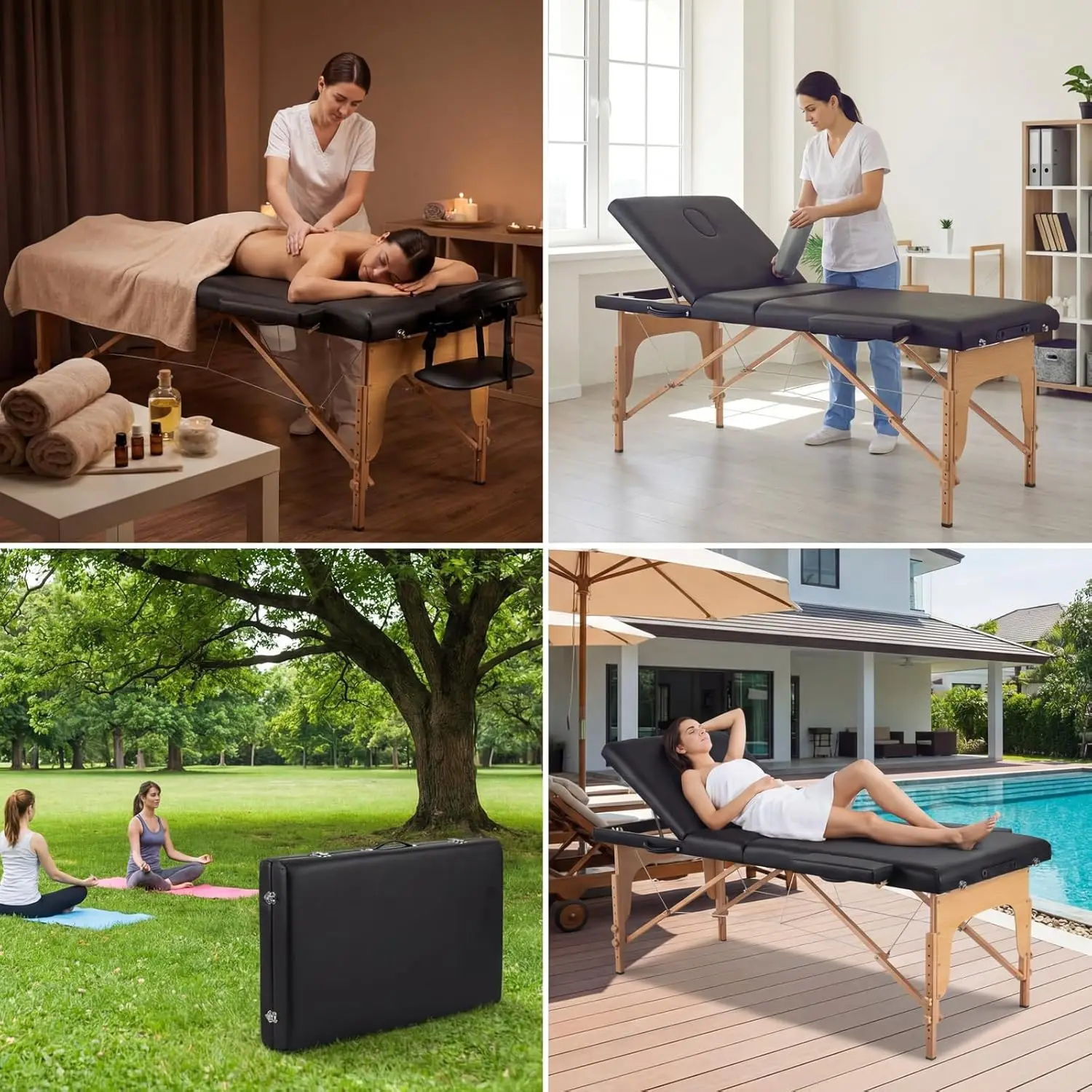 Massage Table Portable Wooden Lash Bed 24" Wide Massage Bed Foldable Beauty Spa Tattoo Face Cradle Adjustable, Customized