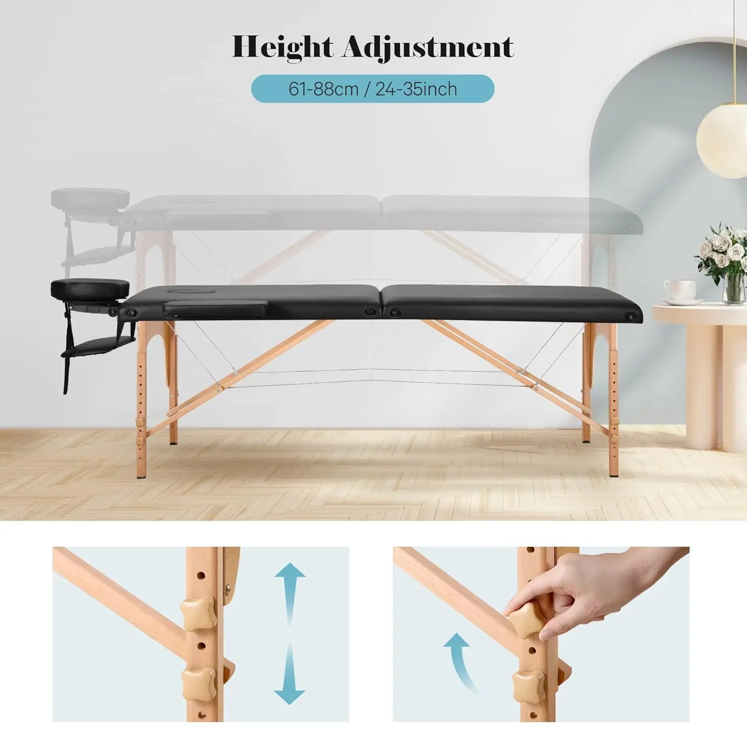 Massage Table Portable Wooden Lash Bed 24" Wide Massage Bed Foldable Beauty Spa Tattoo Face Cradle Adjustable, Customized