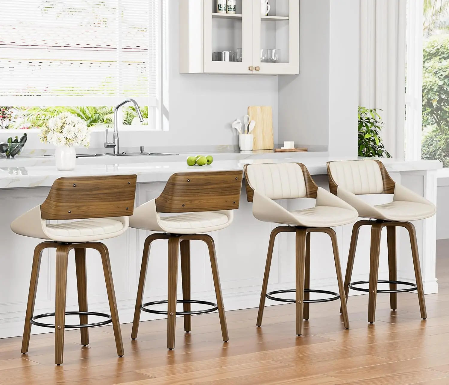 Set of 2 Mid-Century Modern 26 Inch Swivel Bar Stools, Counter Height Stools with Bentwood Back & Legs, Customized