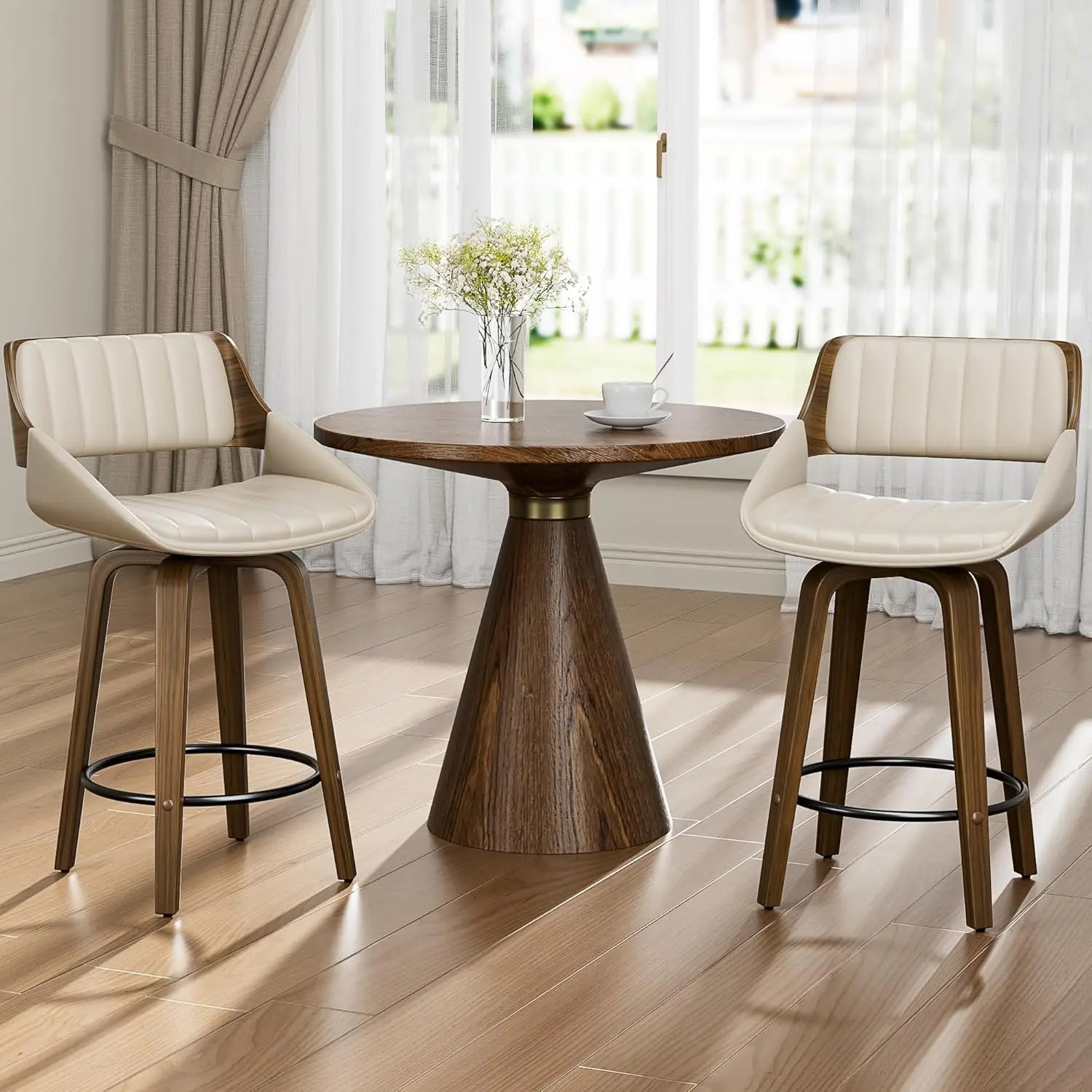 Set of 2 Mid-Century Modern 26 Inch Swivel Bar Stools, Counter Height Stools with Bentwood Back & Legs, Customized