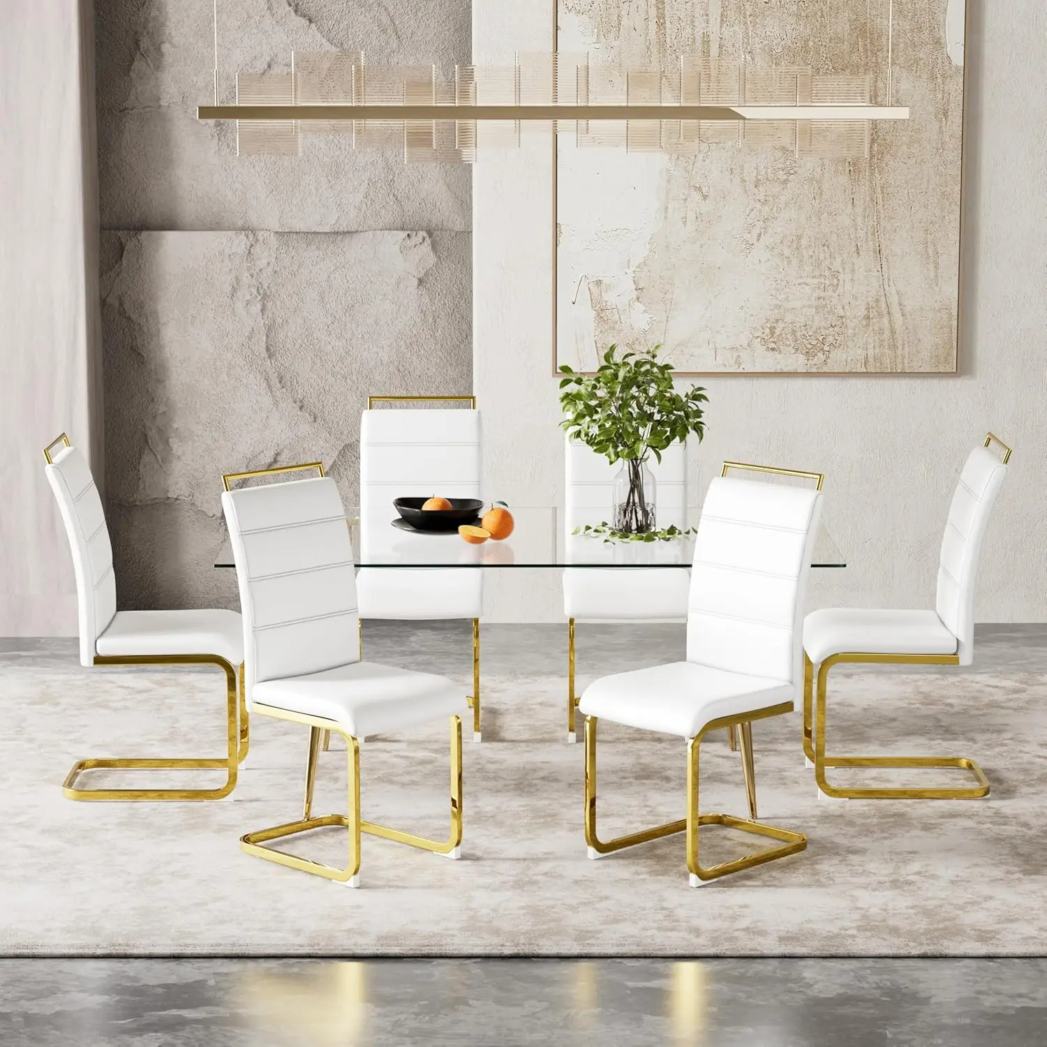 Modern Dining Chairs Set of 4, PU Faux Leather High Back Upholstered Dining Room Side Chair with Horizontal Stripe, Customized