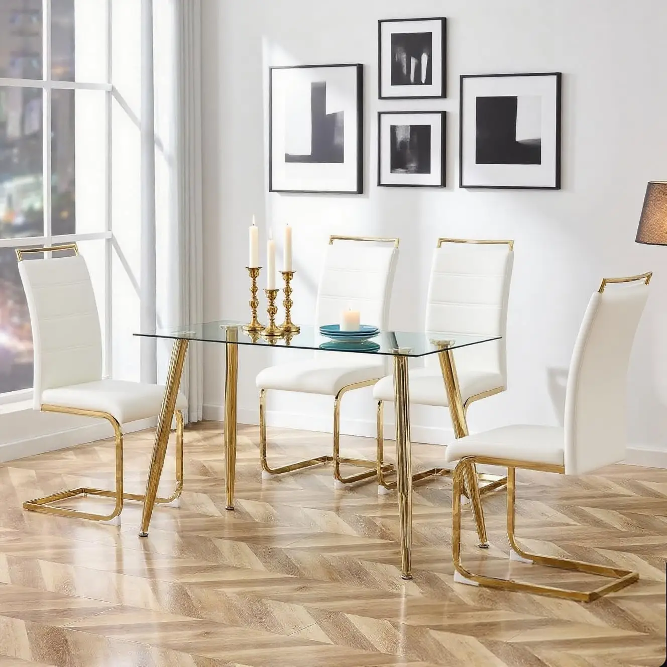 Modern Dining Chairs Set of 4, PU Faux Leather High Back Upholstered Dining Room Side Chair with Horizontal Stripe, Customized