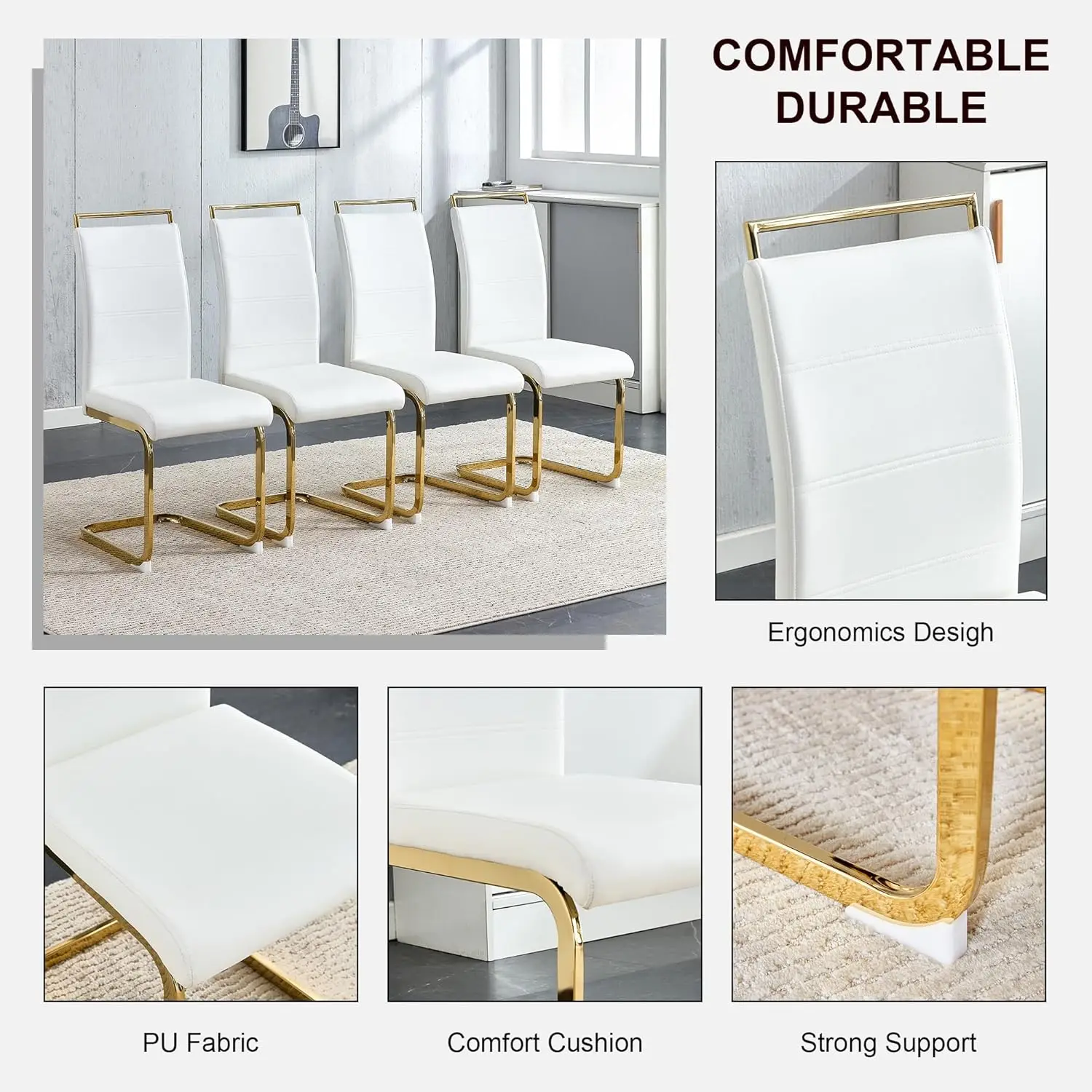 Modern Dining Chairs Set of 4, PU Faux Leather High Back Upholstered Dining Room Side Chair with Horizontal Stripe, Customized