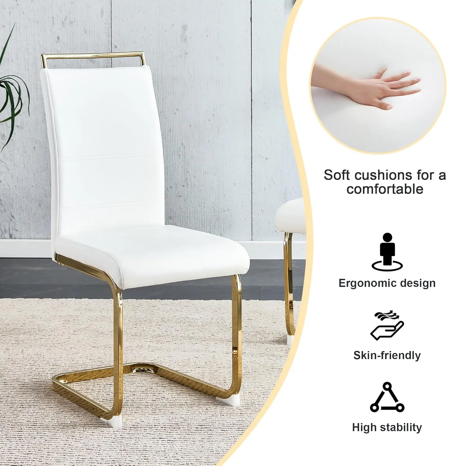 Modern Dining Chairs Set of 4, PU Faux Leather High Back Upholstered Dining Room Side Chair with Horizontal Stripe, Customized