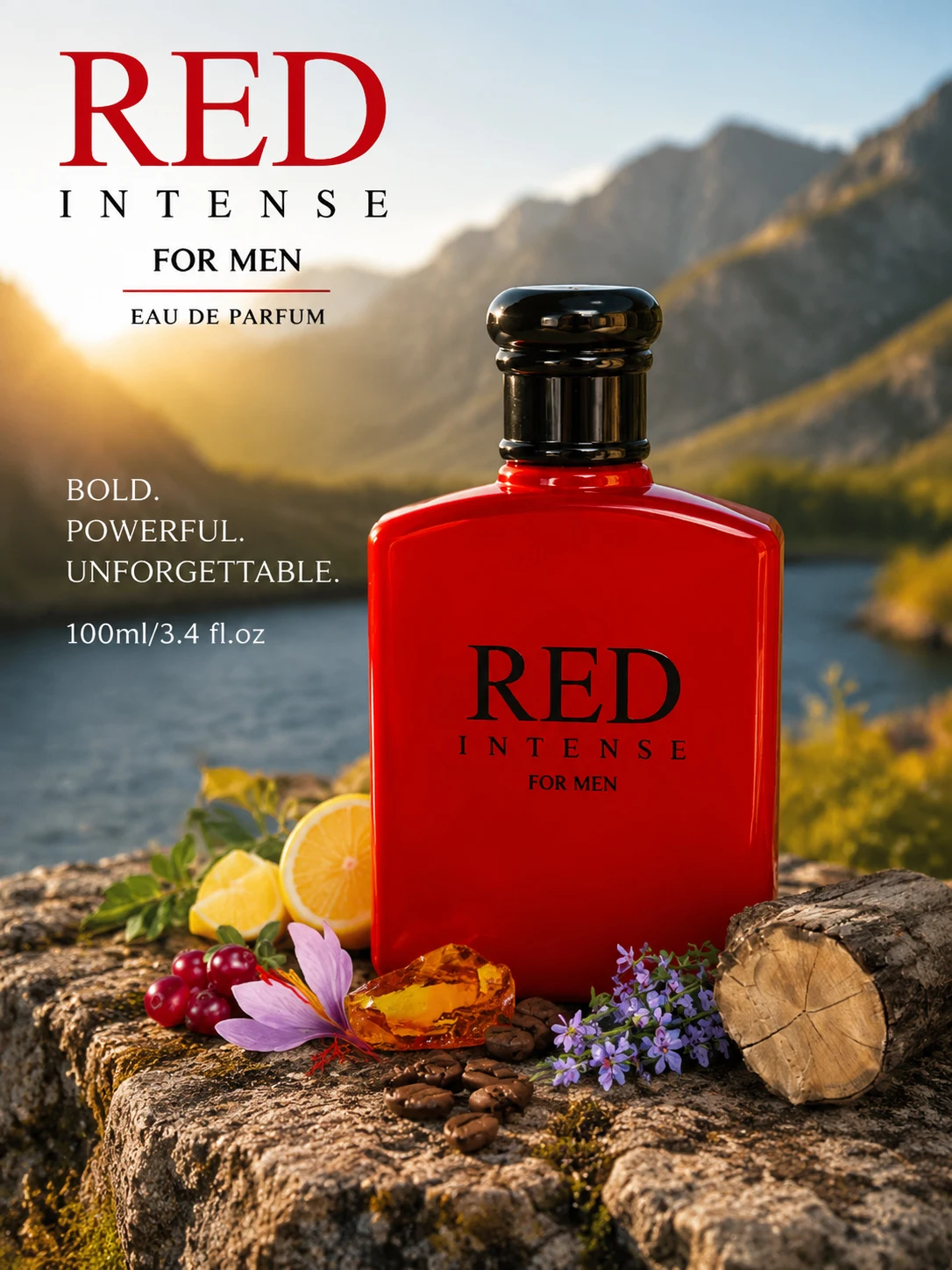 3.4fl Oz Red Intense Eau De Toilette for Men, Fruity Note, Cranberry, Grapefruit & Italian Lemon | Perfect Holiday Gift