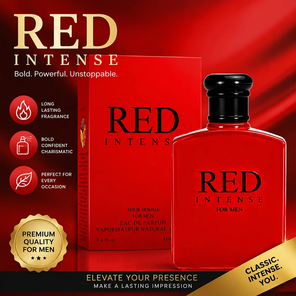 3.4fl Oz Red Intense Eau De Toilette for Men, Fruity Note, Cranberry, Grapefruit & Italian Lemon | Perfect Holiday Gift