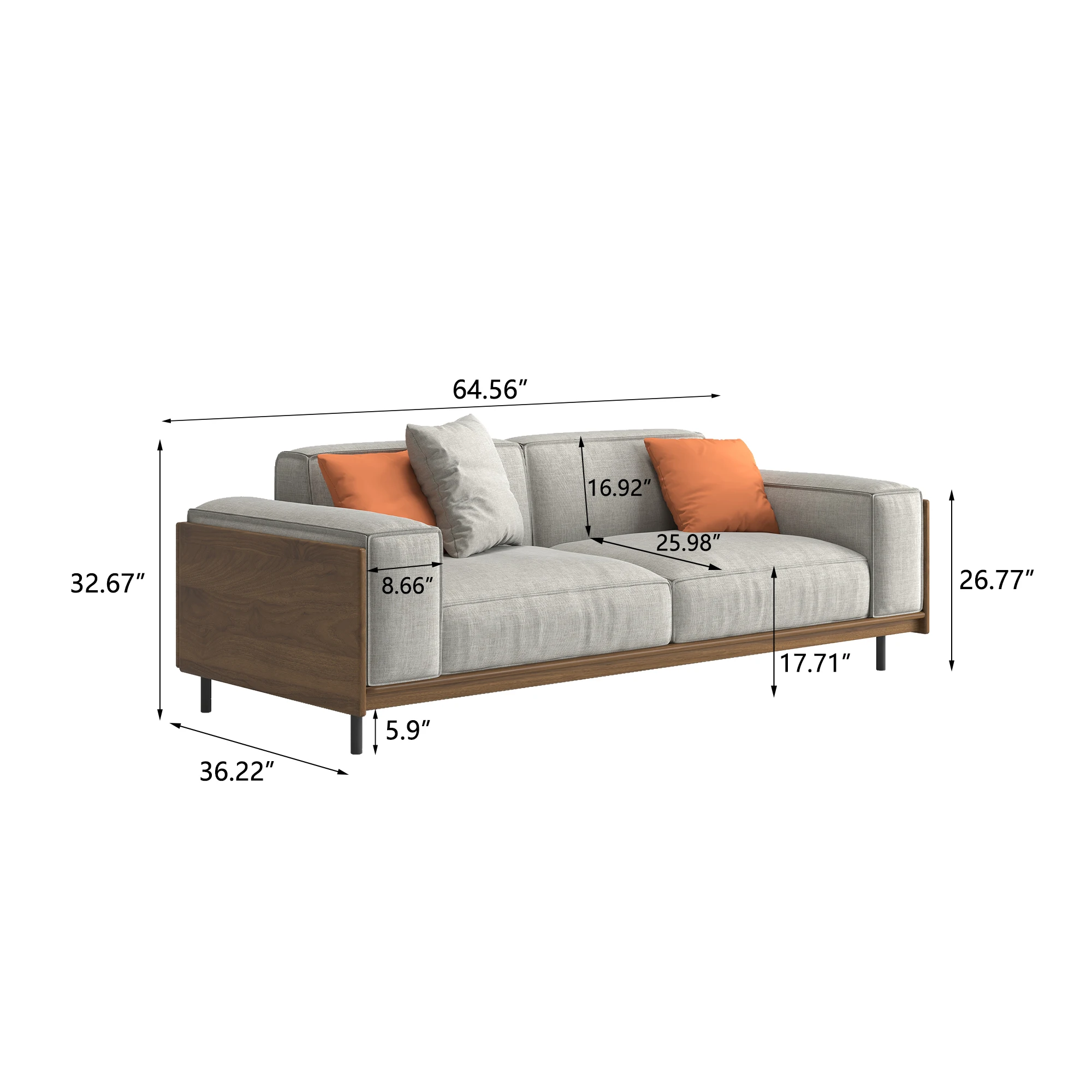 Modern medieval-style 82.67-inch three-seater sofa set with a solid wood frame, high-density foam cushions, and sturdy metal leg