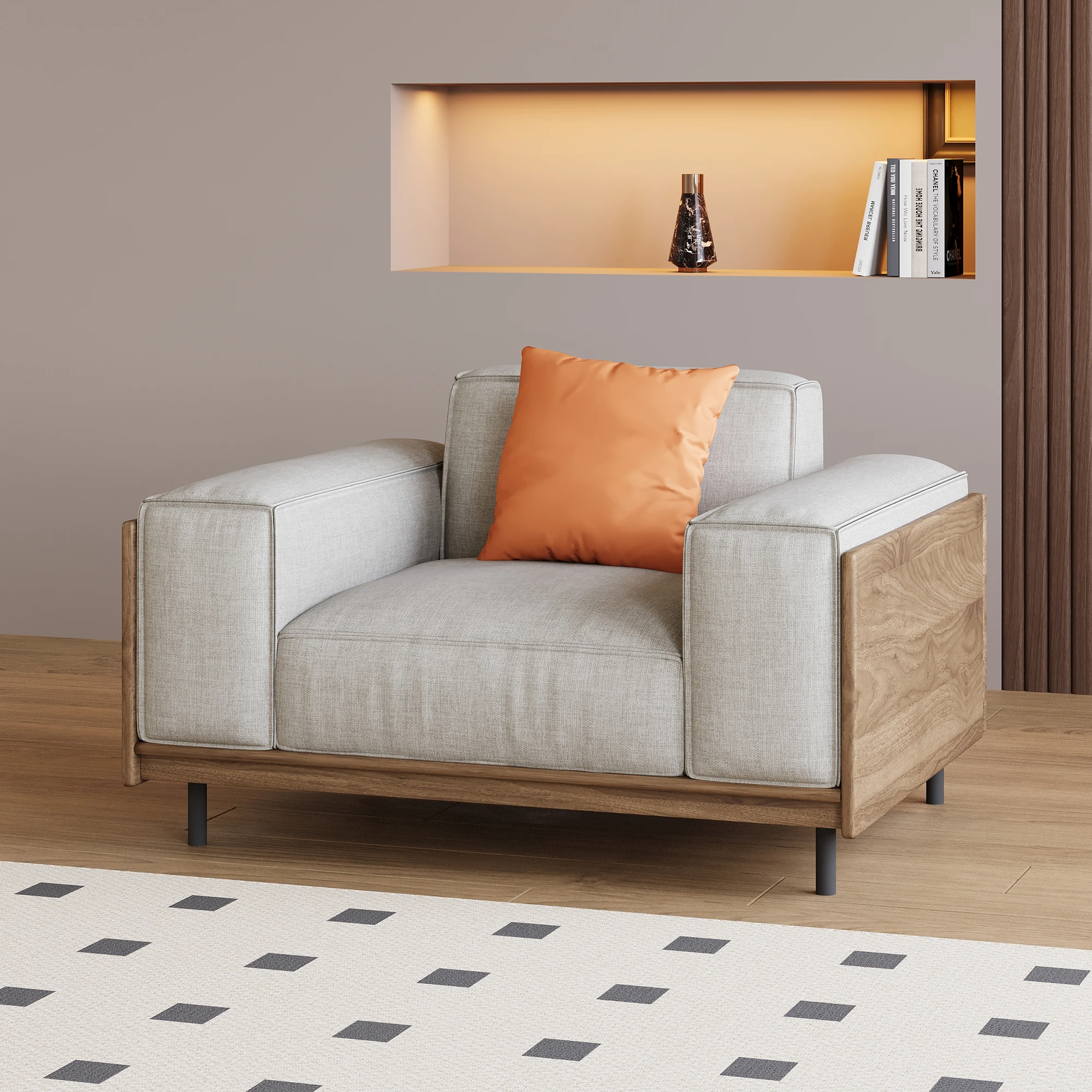 Modern medieval-style 82.67-inch three-seater sofa set with a solid wood frame, high-density foam cushions, and sturdy metal leg