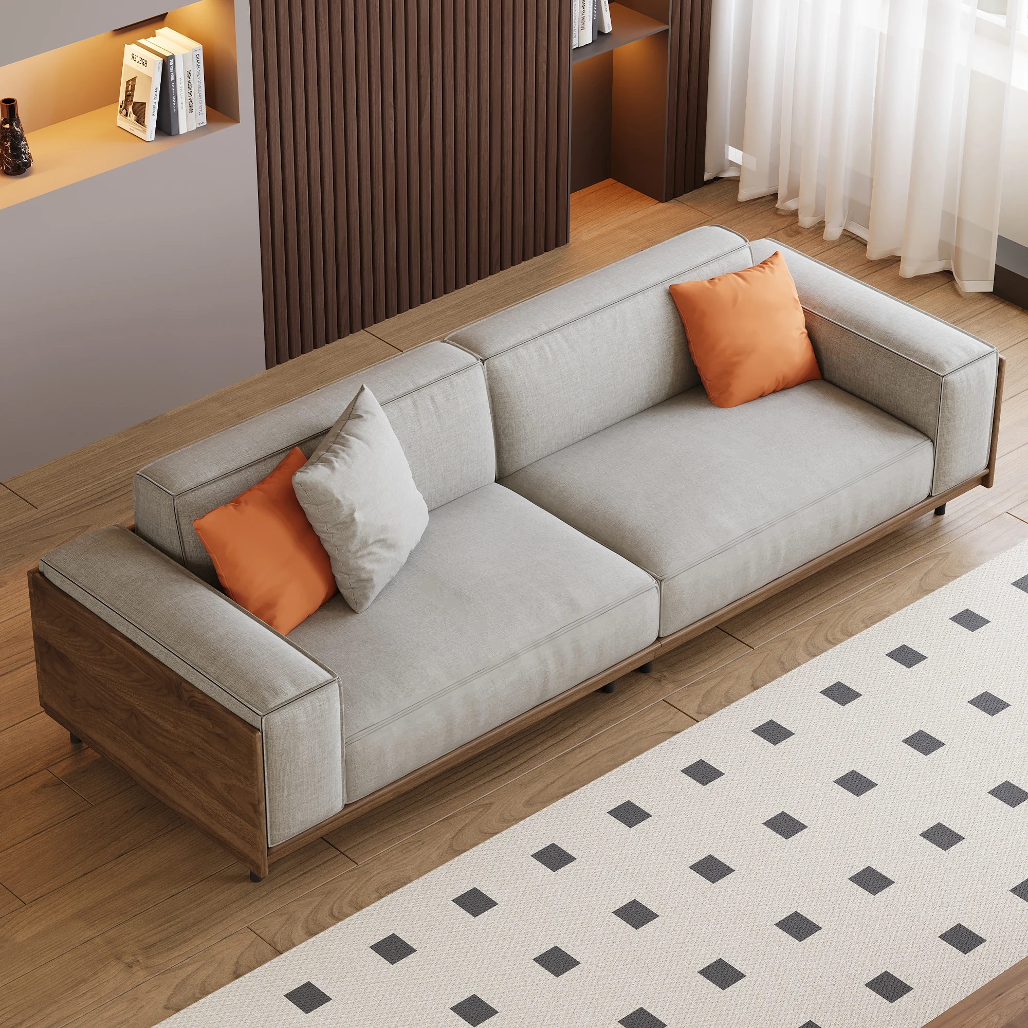 Modern medieval-style 82.67-inch three-seater sofa set with a solid wood frame, high-density foam cushions, and sturdy metal leg