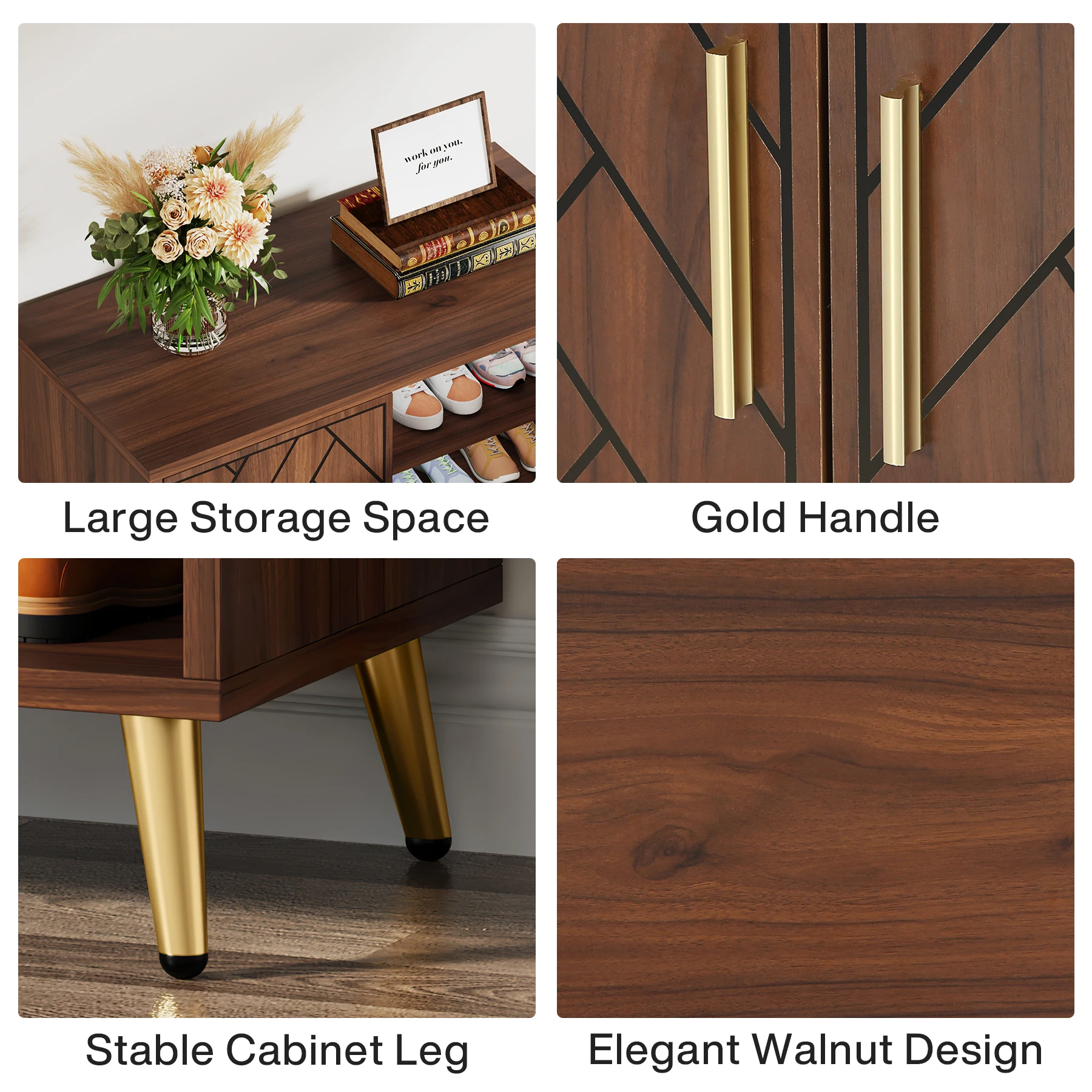 Tribesigns 6-Tier Shoe Cabinet with Doors, Walnut Wooden Shoe Storage Cabinet with Adjustable Shelves for Entryway