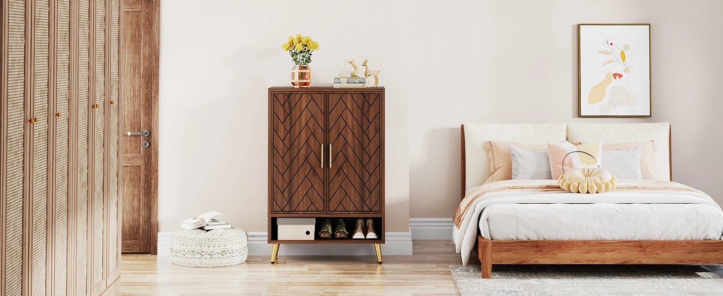 Tribesigns 6-Tier Shoe Cabinet with Doors, Walnut Wooden Shoe Storage Cabinet with Adjustable Shelves for Entryway