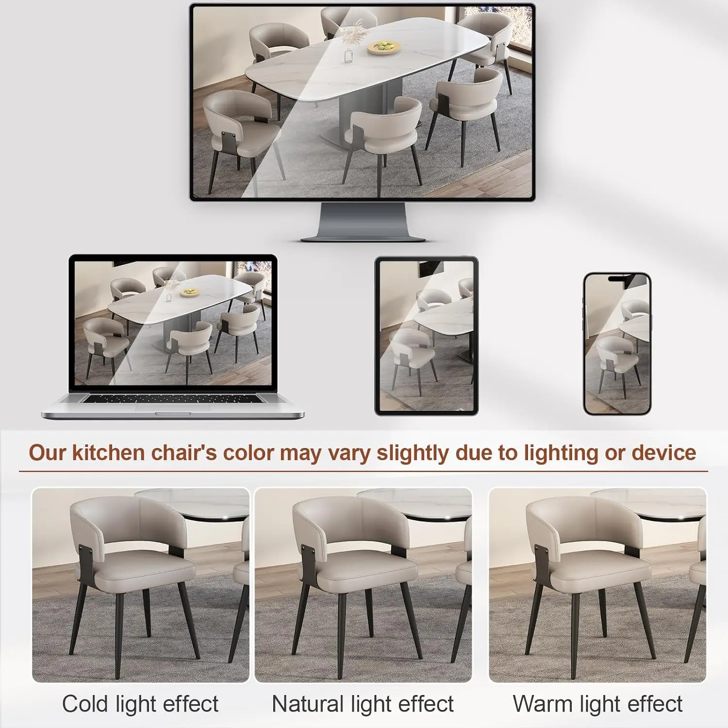 Modern Dining Chairs Set of 2, Upholstered Faux Leather Kitchen Side Chairs with Curved Open Back, Easy Assembly, Customized