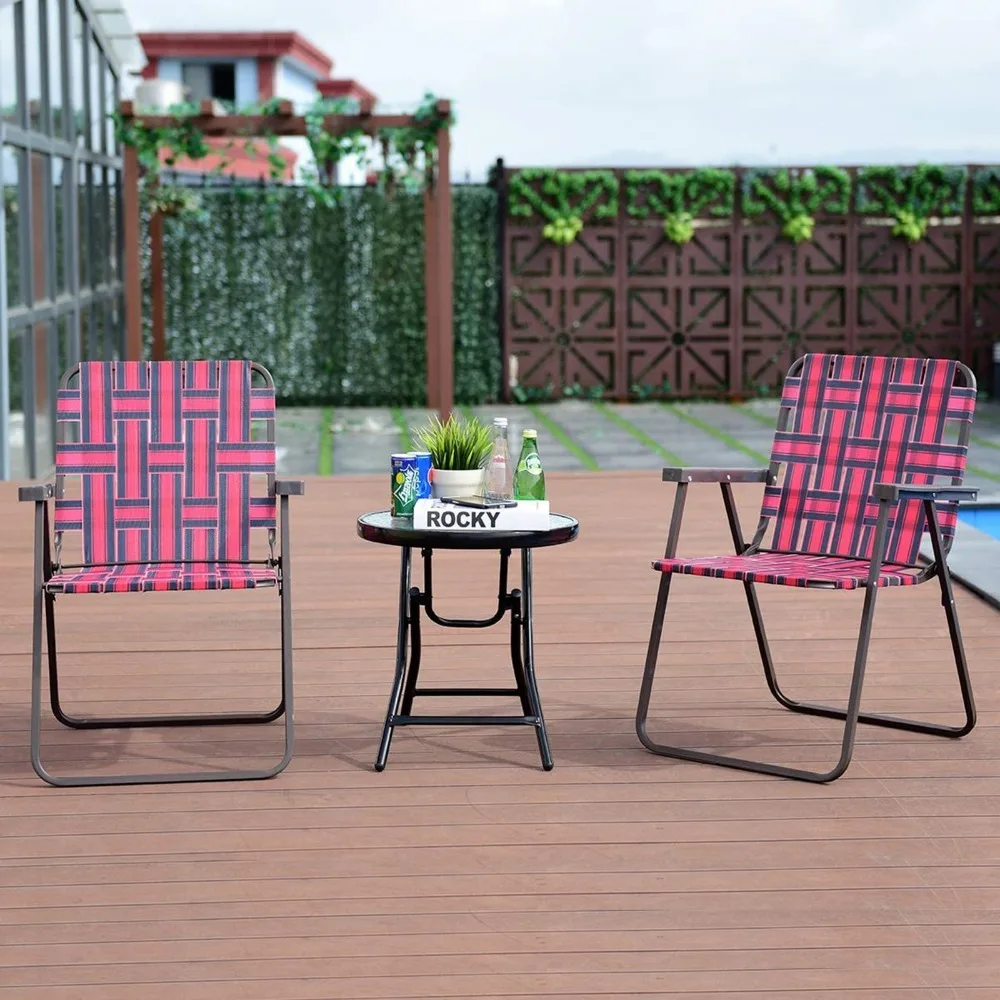 Set of 6 Patio Folding Web Chair Set Portable Beach Camping Chair Red