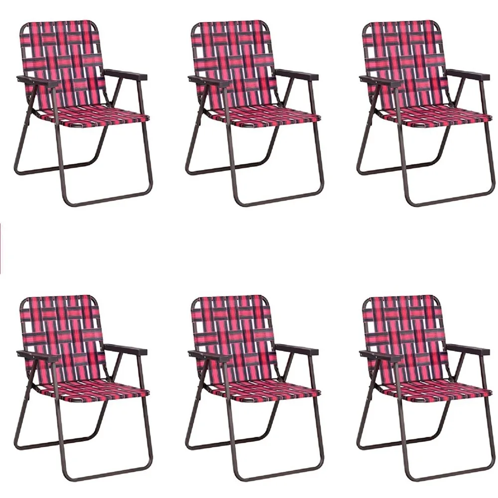 Set of 6 Patio Folding Web Chair Set Portable Beach Camping Chair Red