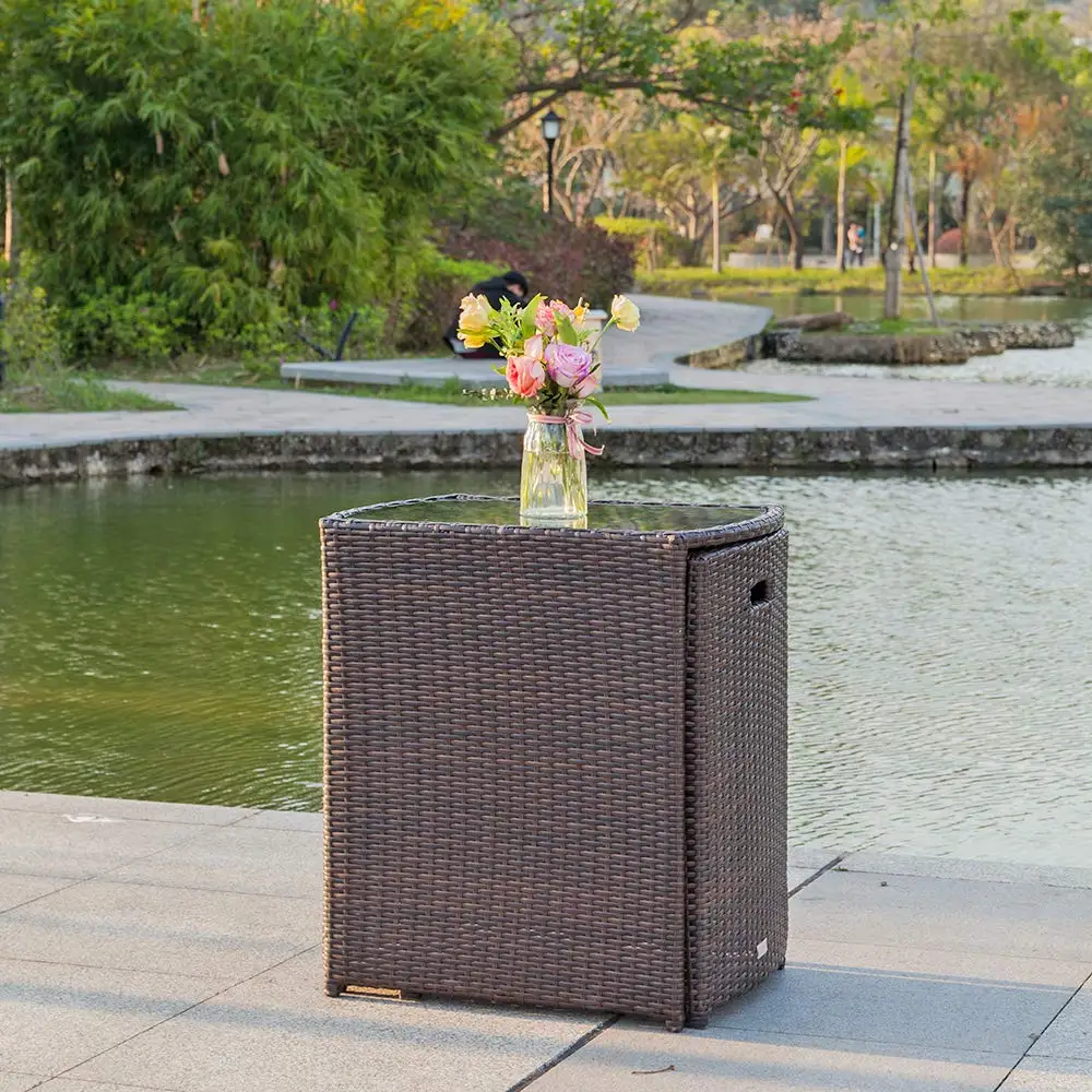 3 PCS Wicker Outdoor Patio Bistro Set, Patio Furniture Set for Small Space with Glass Top Table Dining Chairs,, Customized