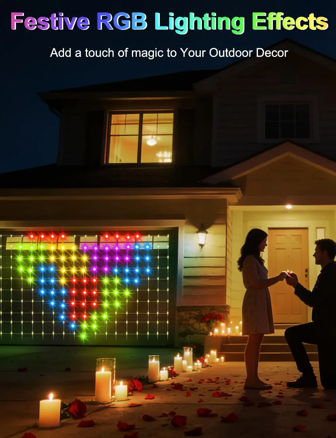 Smart Net Lights Outdoor, RGB&IC Lights with App/Remote Control, DIY Modes, Waterproof Mesh Light for Patio Bush Decor
