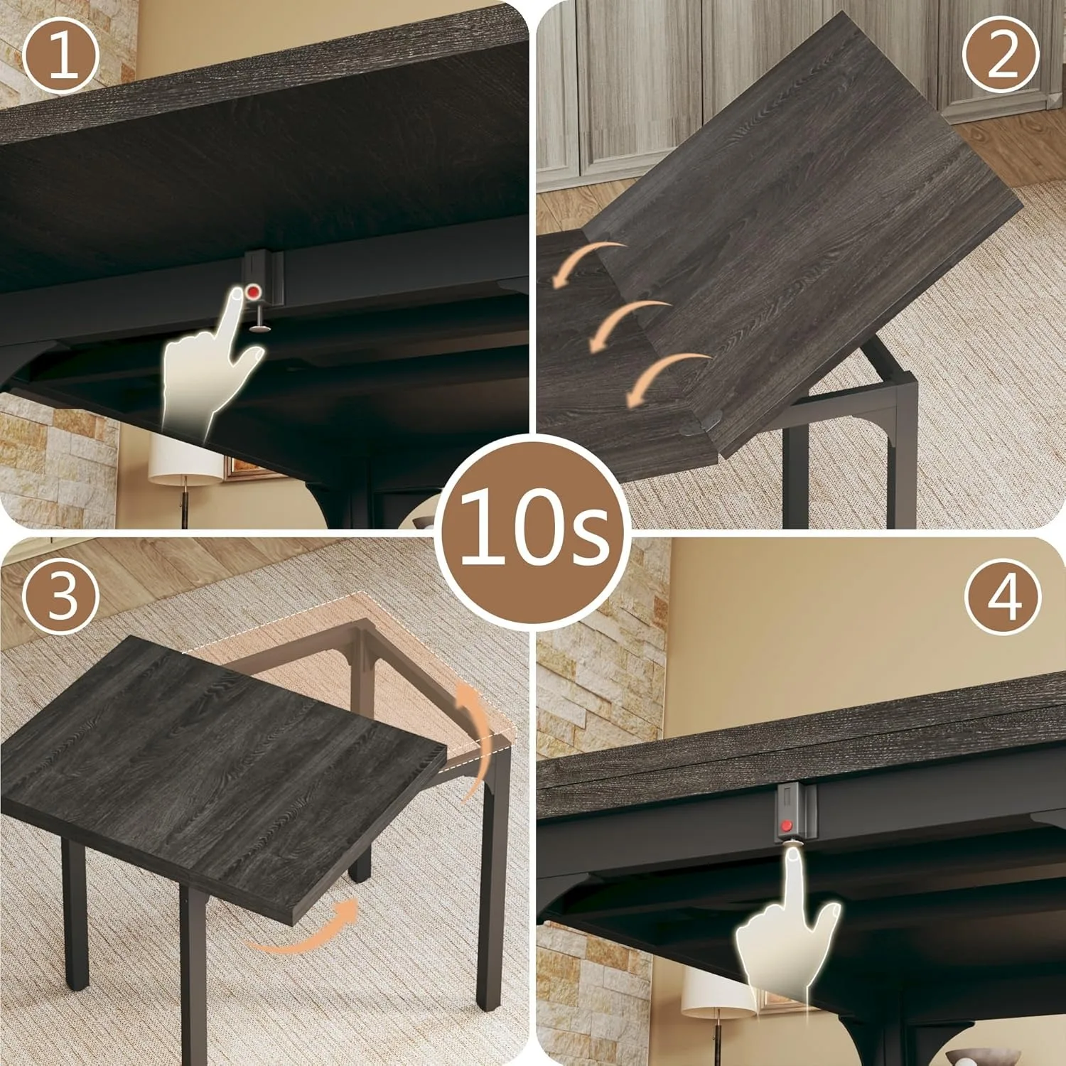 Dining Table Set for 4, Extendable Kitchen Table Cushion Chairs Set of 4, Rectangle Dining Table with Metal Frame & MDF Board, F