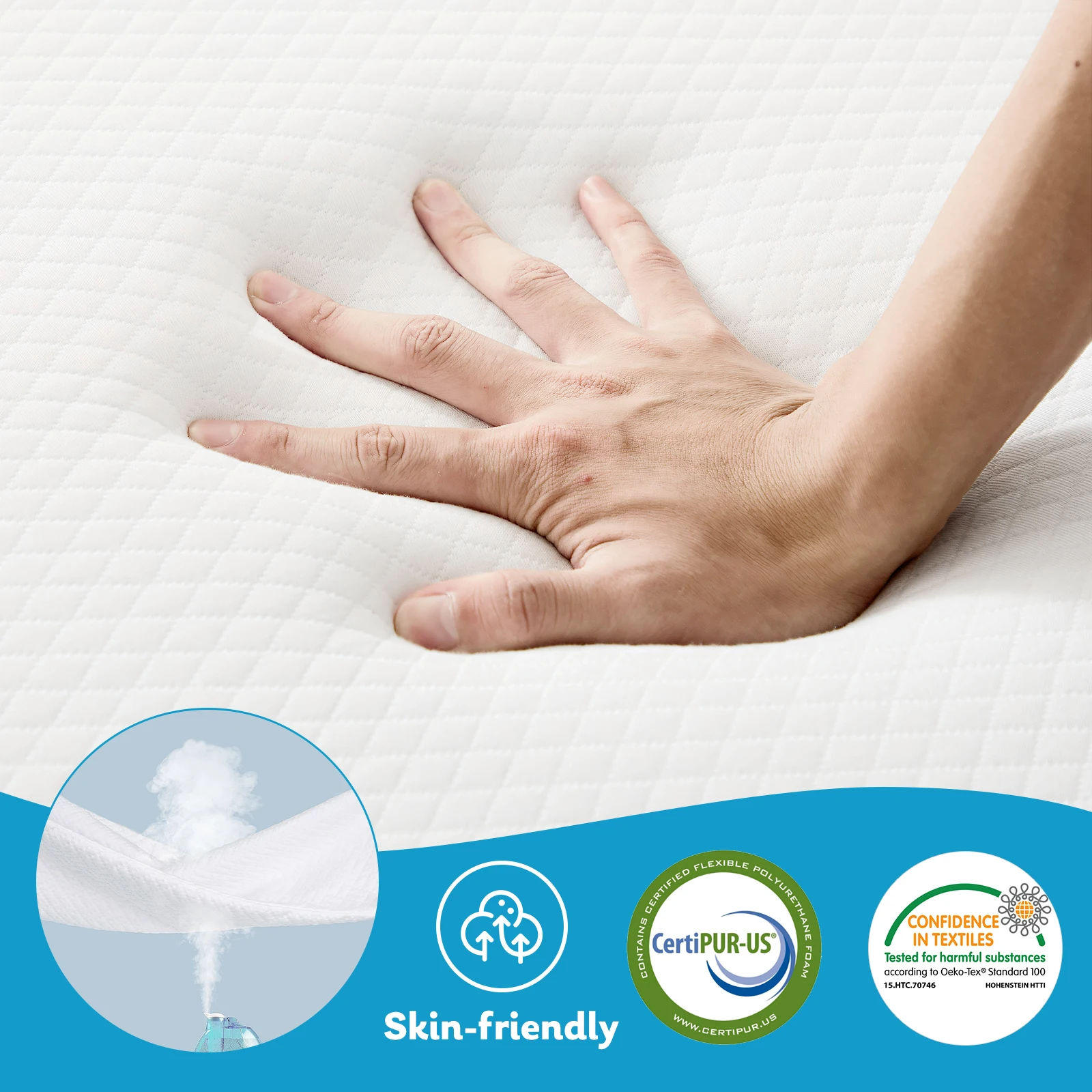 MCQ 3 Inch Tri-fold Mattress Portable Bed Pad Foldable Collapsible and Washable Cover with CertiPUR-US Certified for Home
