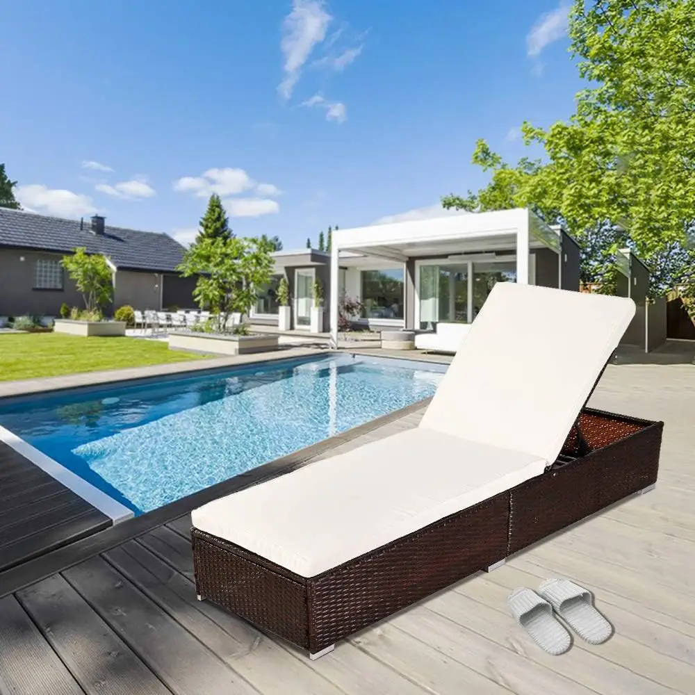Wicker Chaise Lounge Patio Chaise Lounge Chair Wicker Rattan Pool Lounge Chair with Adjustable Backrest Removable, Customized