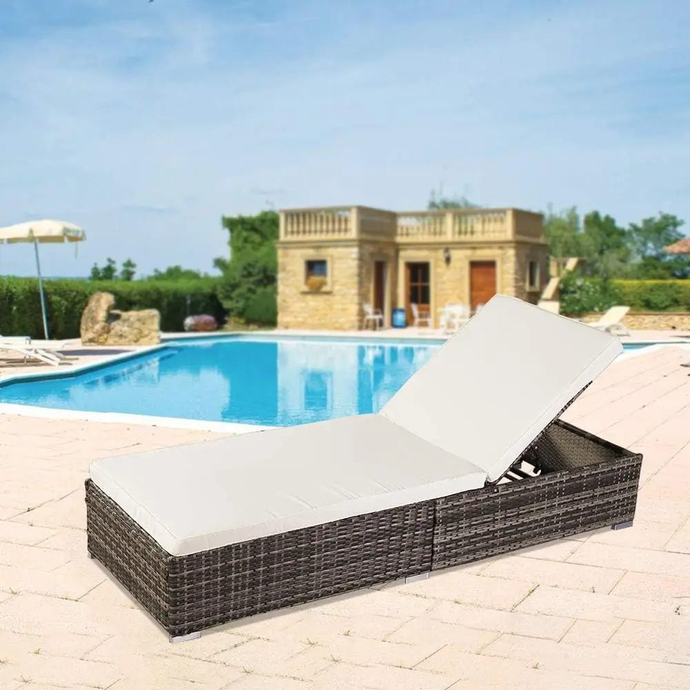Wicker Chaise Lounge Patio Chaise Lounge Chair Wicker Rattan Pool Lounge Chair with Adjustable Backrest Removable, Customized