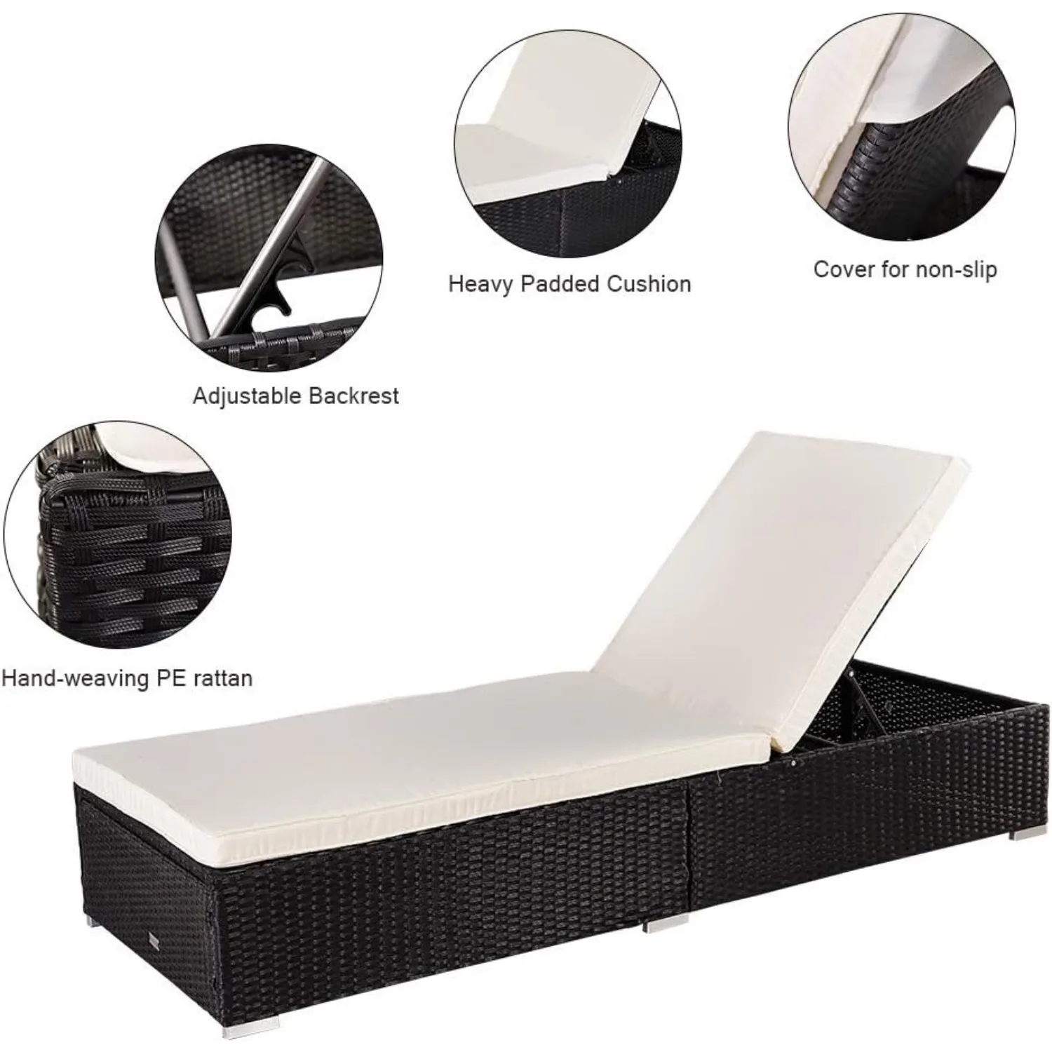 Wicker Chaise Lounge Patio Chaise Lounge Chair Wicker Rattan Pool Lounge Chair with Adjustable Backrest Removable, Customized