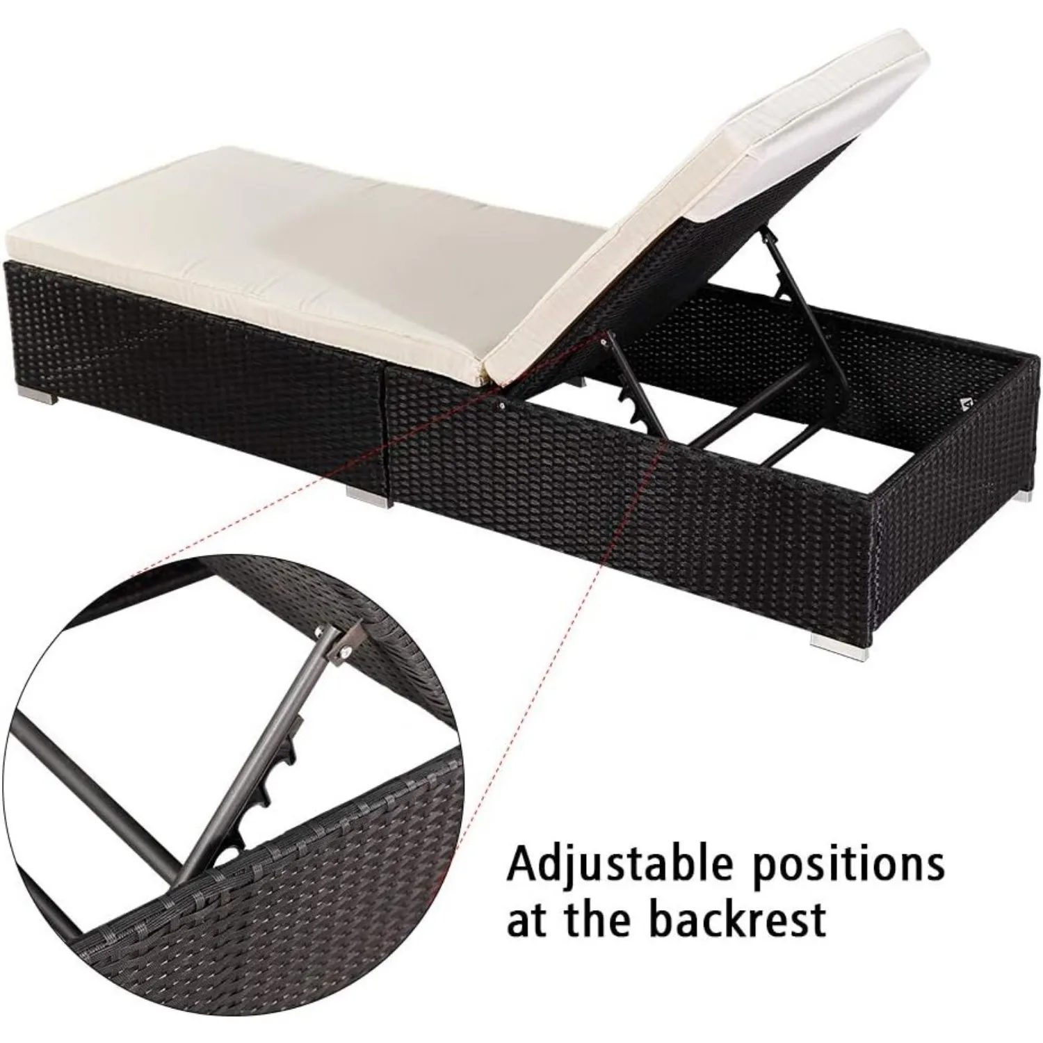 Wicker Chaise Lounge Patio Chaise Lounge Chair Wicker Rattan Pool Lounge Chair with Adjustable Backrest Removable, Customized
