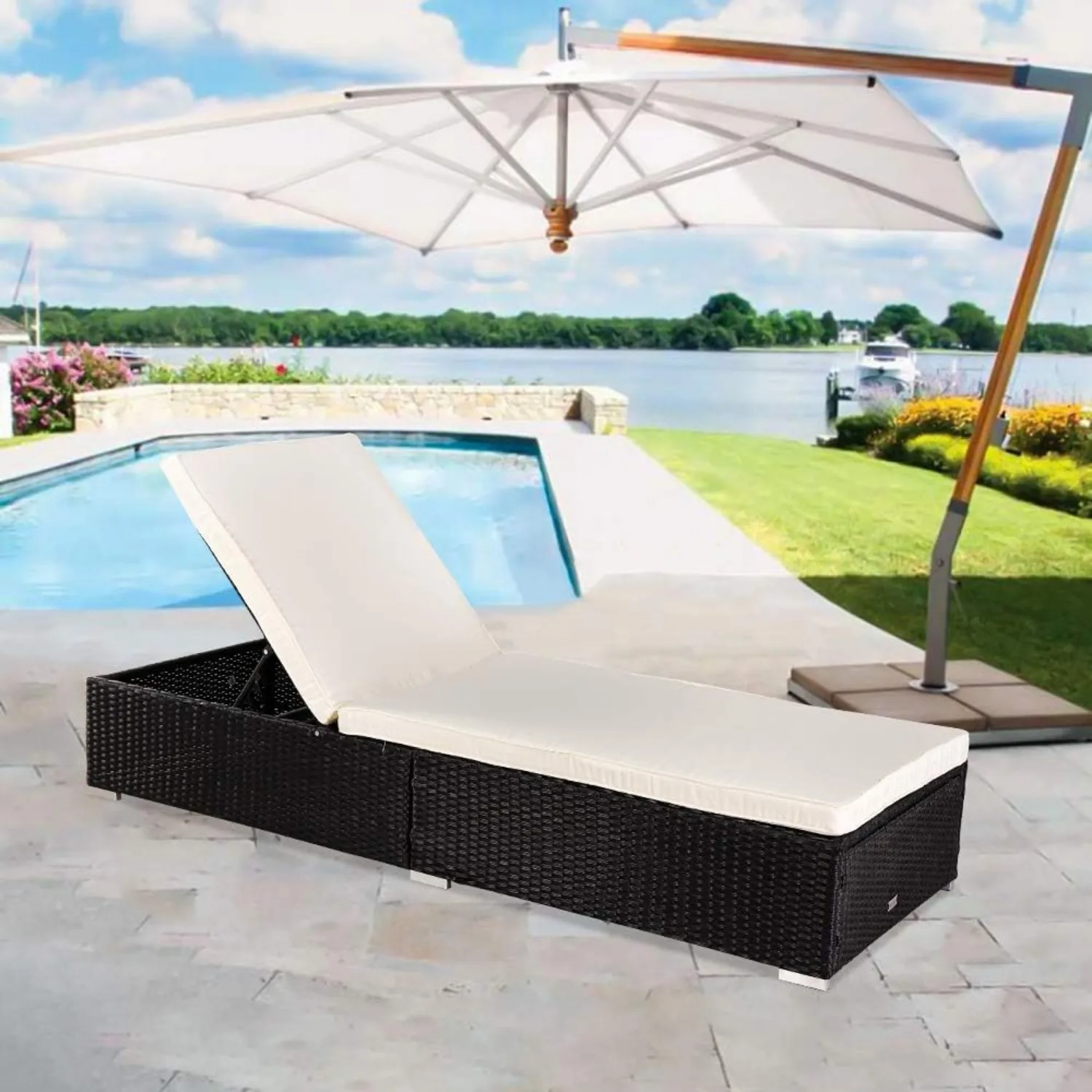 Wicker Chaise Lounge Patio Chaise Lounge Chair Wicker Rattan Pool Lounge Chair with Adjustable Backrest Removable, Customized
