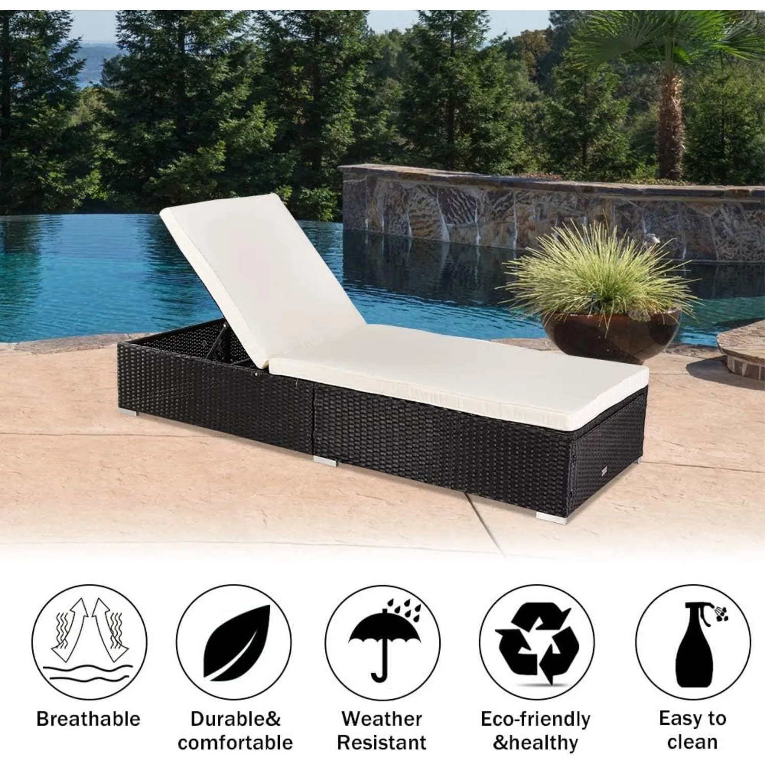 Wicker Chaise Lounge Patio Chaise Lounge Chair Wicker Rattan Pool Lounge Chair with Adjustable Backrest Removable, Customized