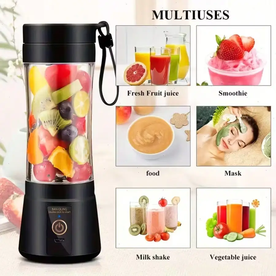 2 Colors Gorgeous Portable USB Charging Mini Blender and Juicer - 3 Modes, Digital Display, 12 Blades, 15 OZ, Easy to Clean, Sui