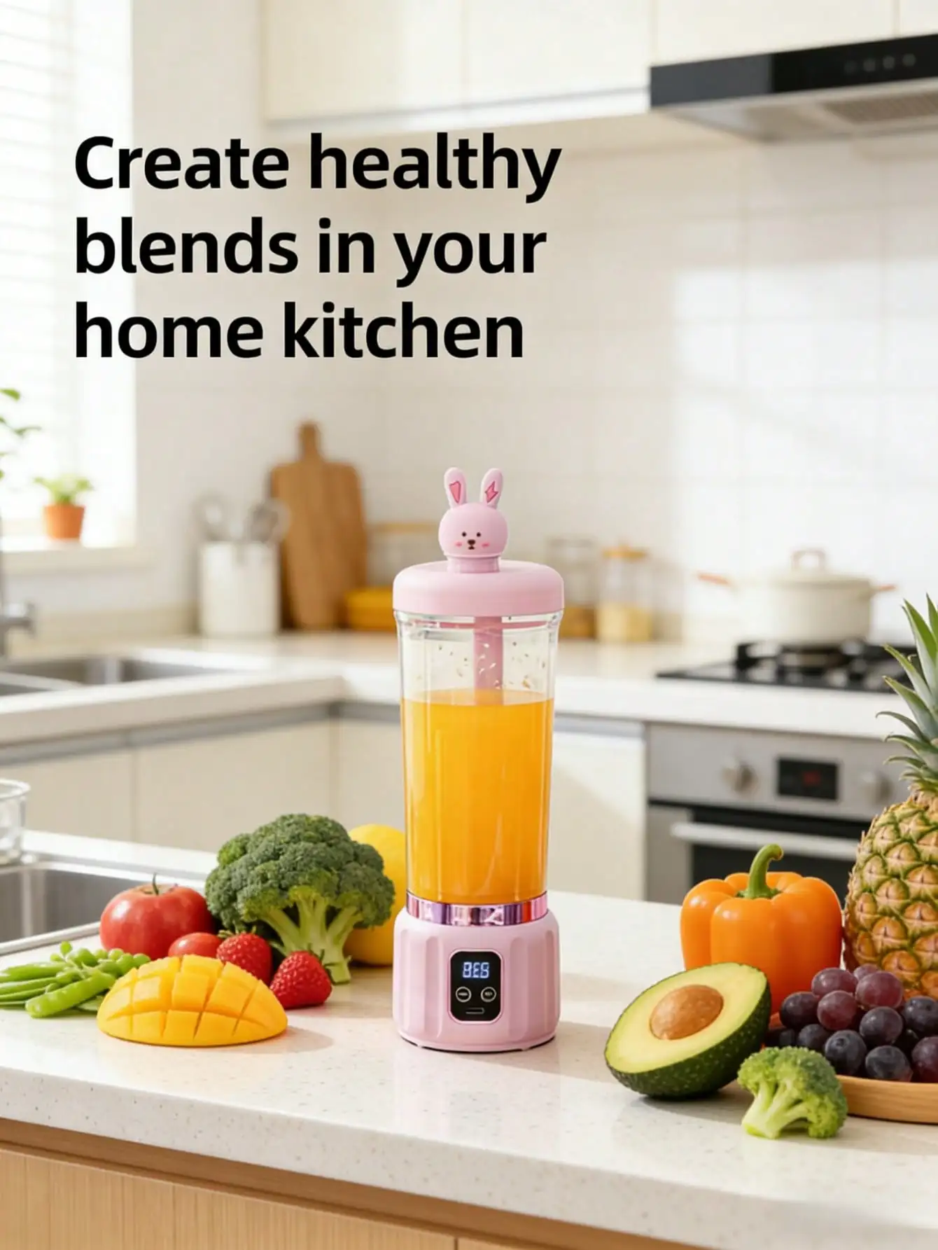 2 Colors Gorgeous Portable USB Charging Mini Blender and Juicer - 3 Modes, Digital Display, 12 Blades, 15 OZ, Easy to Clean, Sui