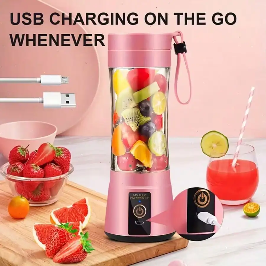 2 Colors Gorgeous Portable USB Charging Mini Blender and Juicer - 3 Modes, Digital Display, 12 Blades, 15 OZ, Easy to Clean, Sui