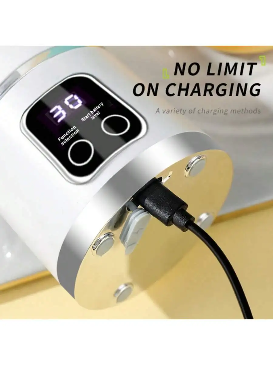 2 Colors Gorgeous Portable USB Charging Mini Blender and Juicer - 3 Modes, Digital Display, 12 Blades, 15 OZ, Easy to Clean, Sui