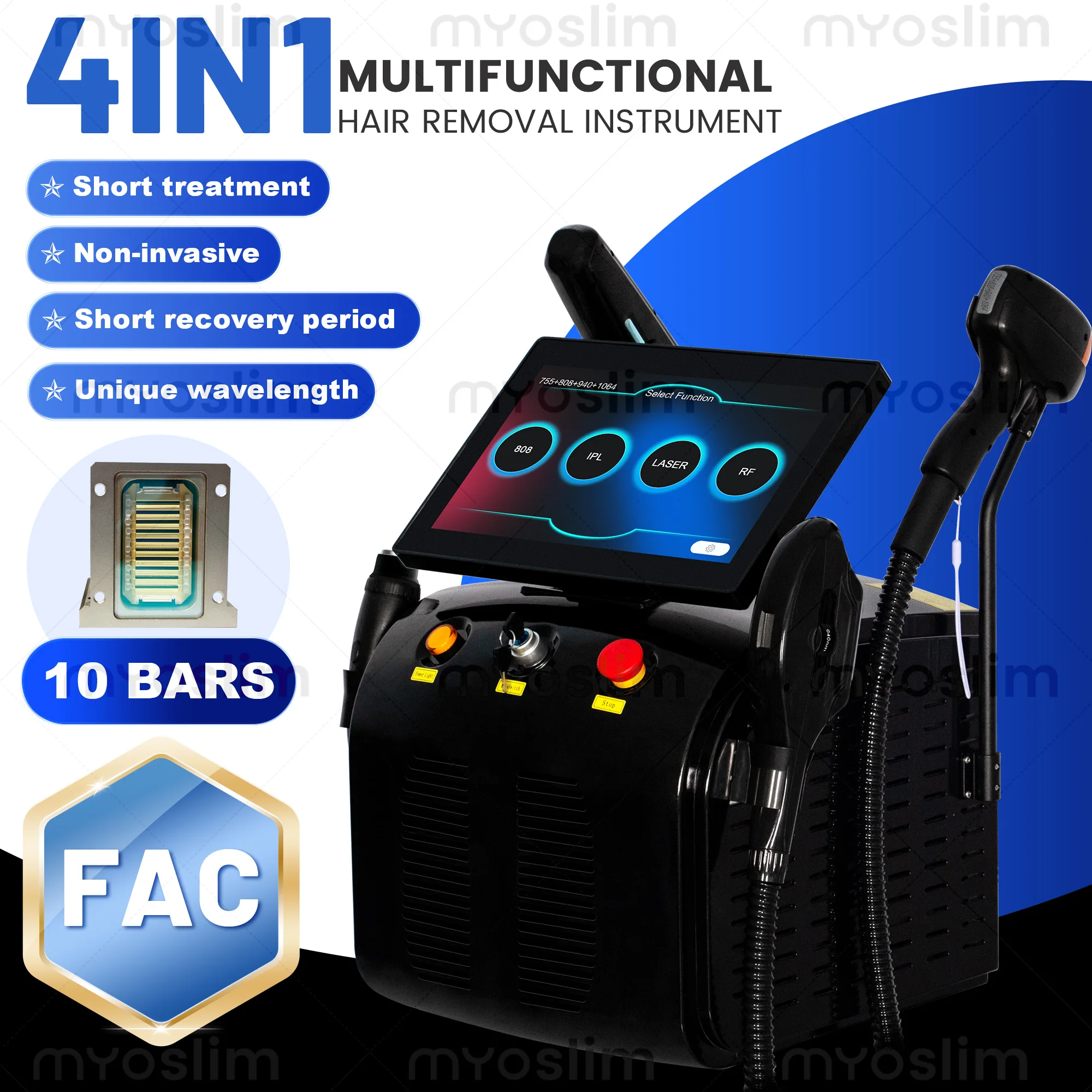 7000W 4in1 Soprano Titanium Ice Platinum Diode Laser 4 Wavelength ND:YAG RF IPL OPT Machine Painless Hair Removal Machine