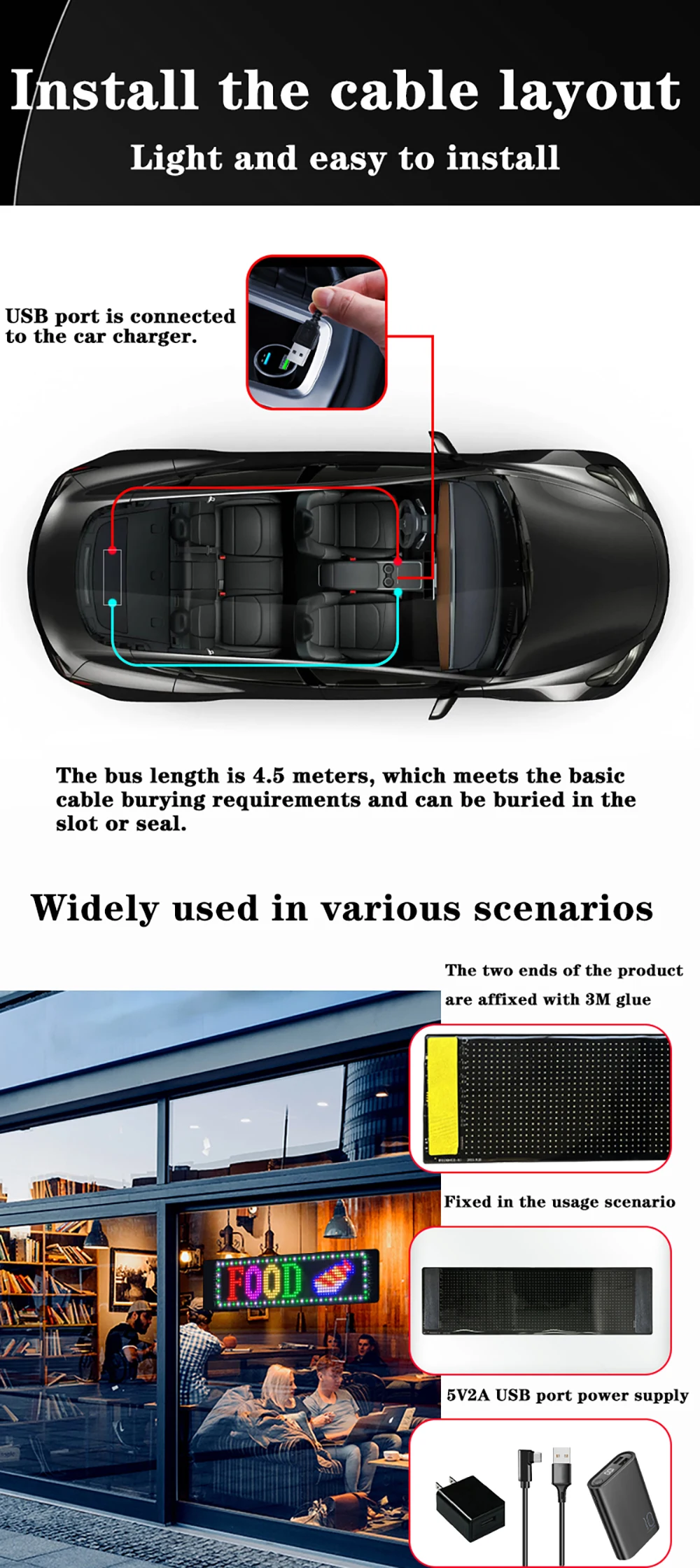 LED Matrix Pixel Panel  Scrolling Bright Advertising LED Signs  Flexible USB 5V LED Car Sign Bluetooth App Control