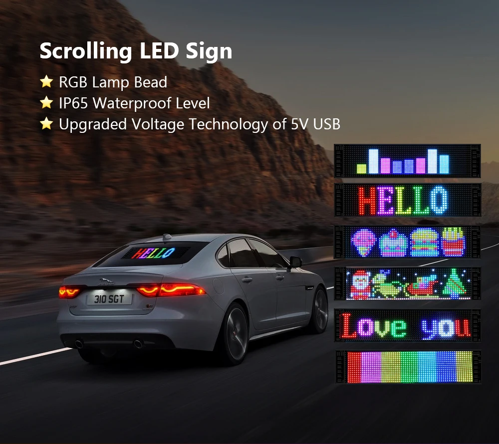 LED Matrix Pixel Panel  Scrolling Bright Advertising LED Signs  Flexible USB 5V LED Car Sign Bluetooth App Control