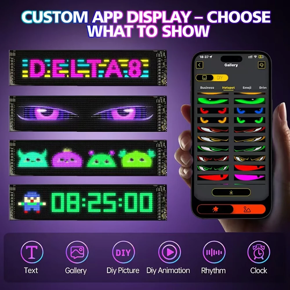 LED Matrix Pixel Panel  Scrolling Bright Advertising LED Signs  Flexible USB 5V LED Car Sign Bluetooth App Control