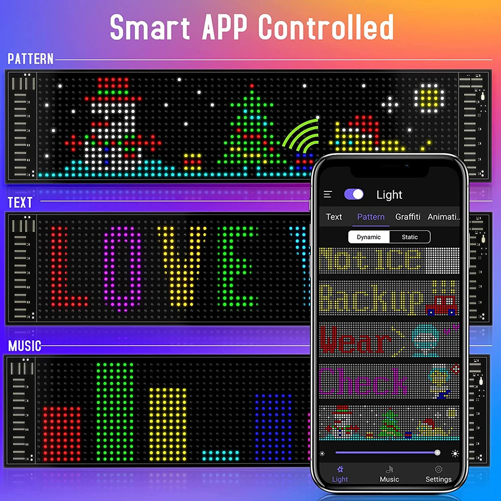 LED Matrix Pixel Panel  Scrolling Bright Advertising LED Signs  Flexible USB 5V LED Car Sign Bluetooth App Control