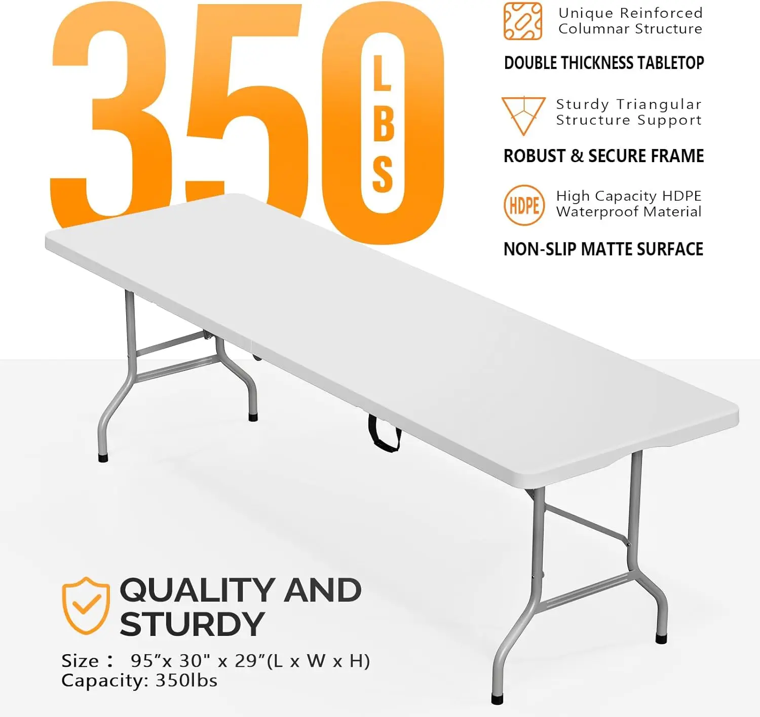 8Ft Folding Portable Collapsible Long Plastic Table For Outdoor Indoor Camping Party Dining Wedding Banquet Craft