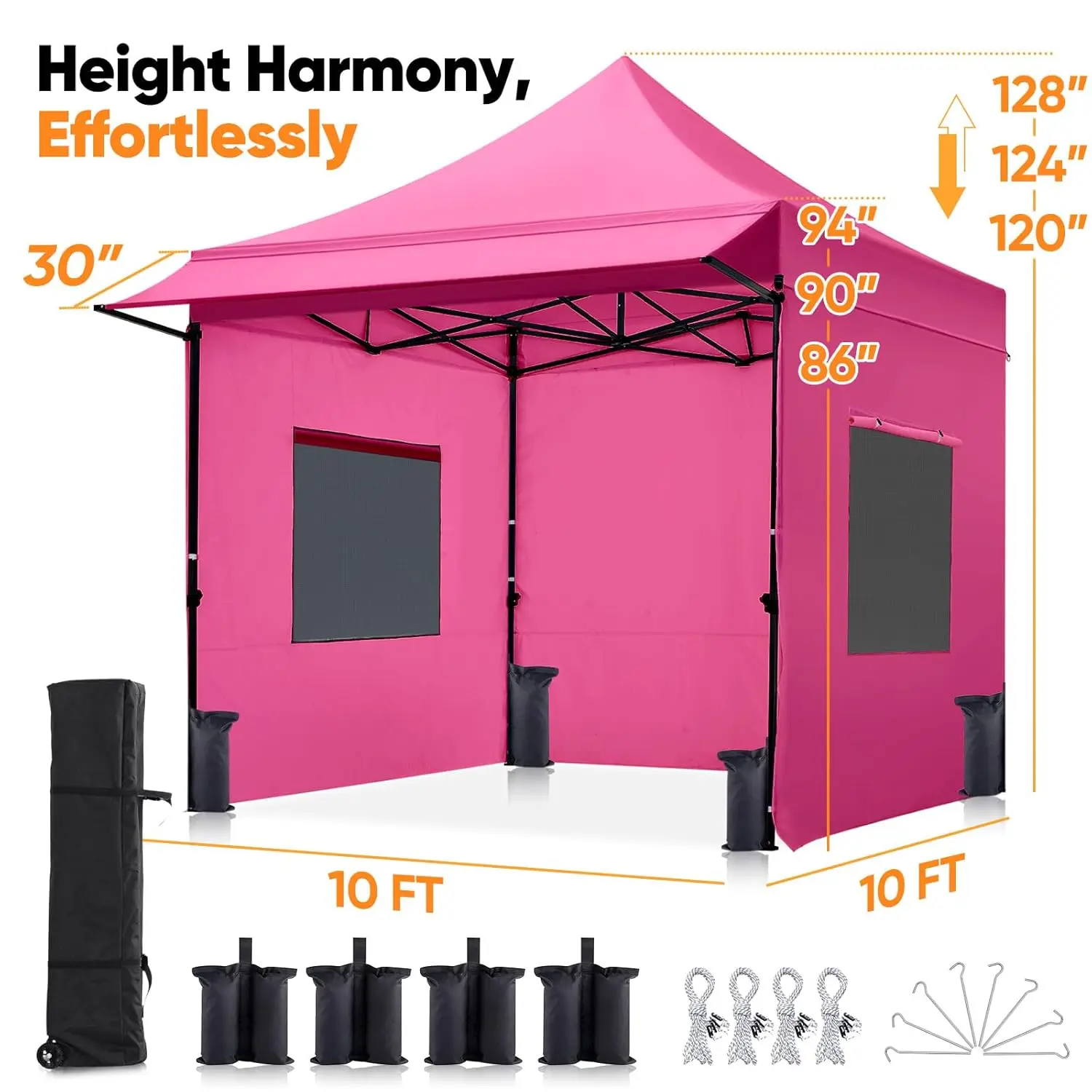 10x10 Heavy Duty Pop Up Canopy 3 Removable Sidewalls Commercial Shelter Wheeled Bag Outdoor Party Market 600D PU UPF50+, Custom