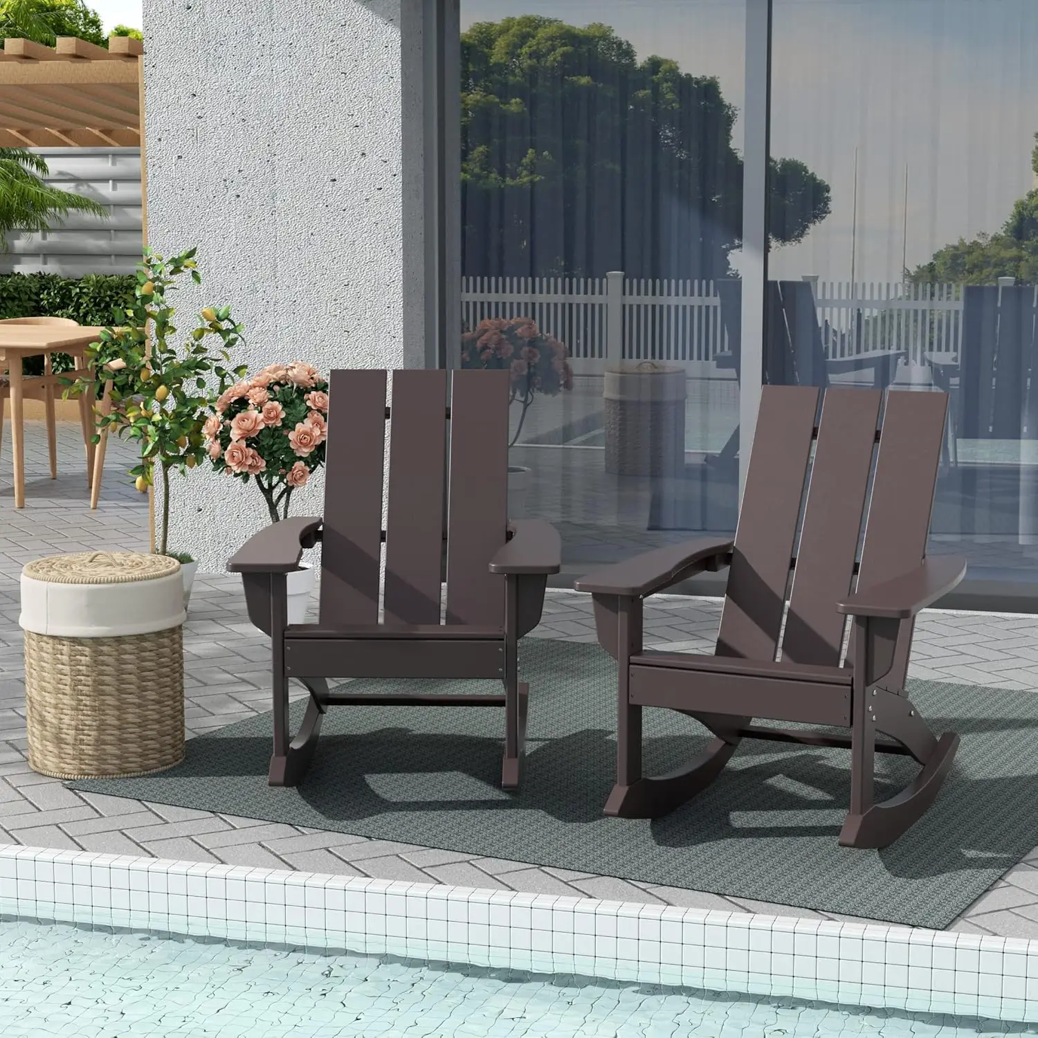 Poly Lumber Adirondack Rocking Chairs Set 4, All Weather Outdoor Porch Garden Patio, Custom