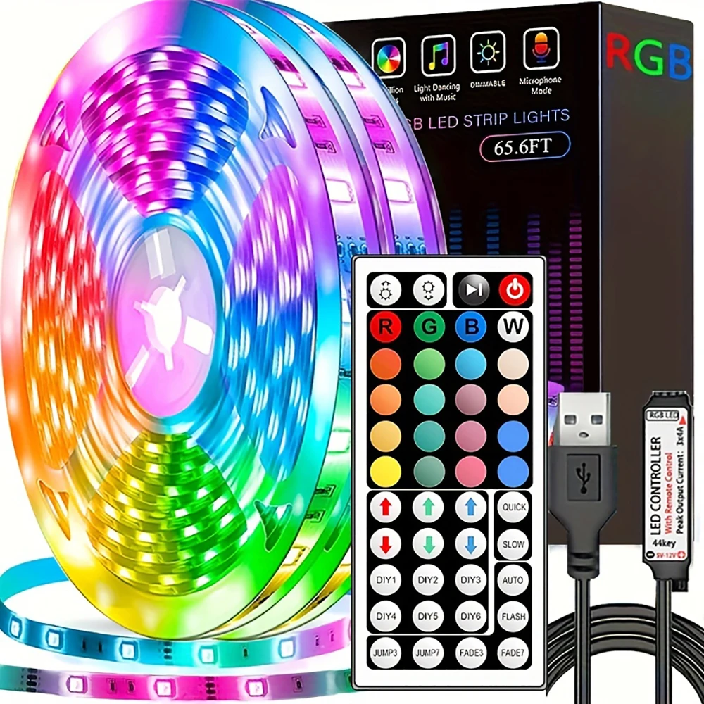 Led Strip Lights with 44 Key Remote Control 1m 5m 10m 20m RGB Tape Led Wall Room for Home Bedroom Party Decor TV Backlight