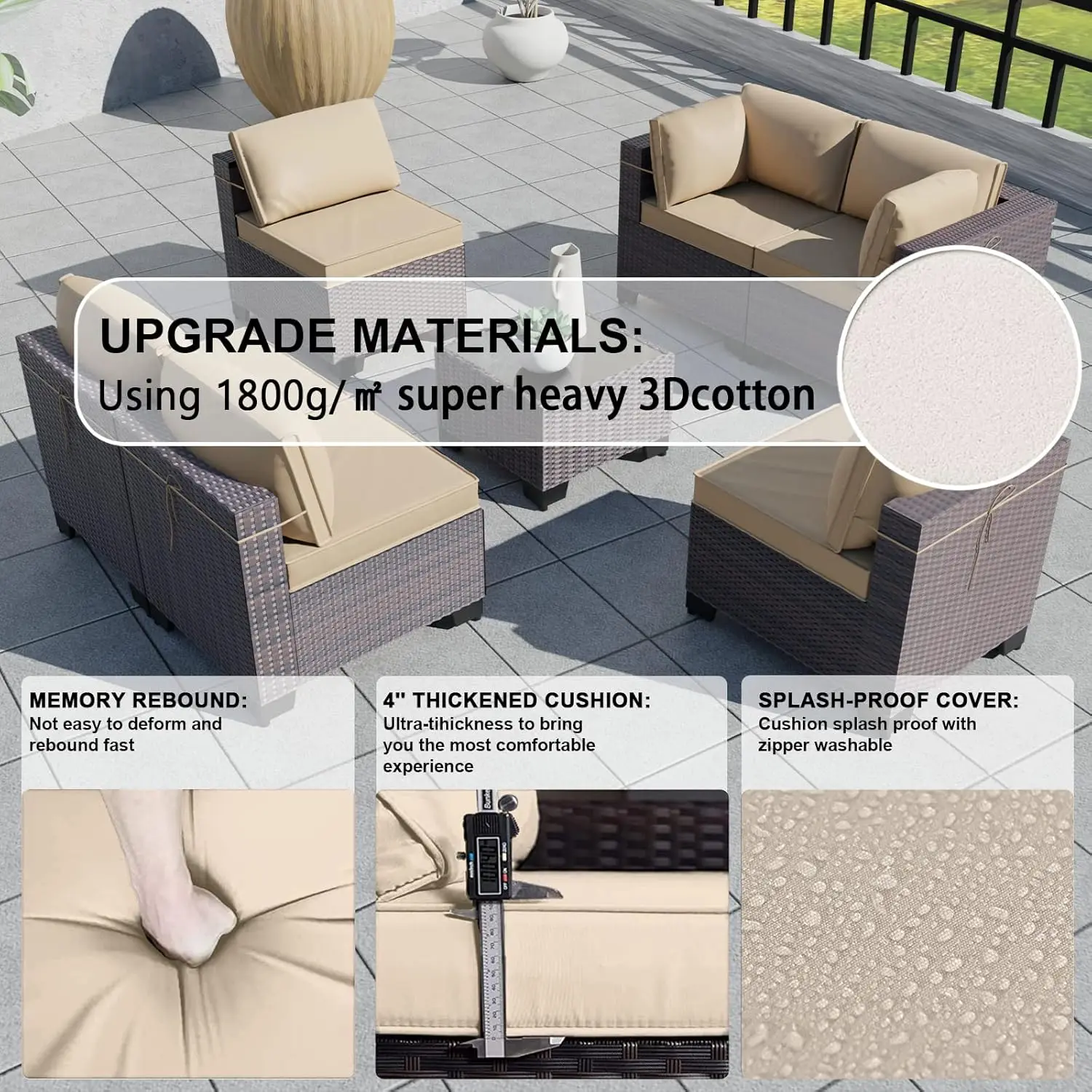 7 Pieces Outdoor Patio Furniture Set,Sectional Rattan Sofa Set Brown PE Rattan Wicker Patio Conversation Set with, Custom